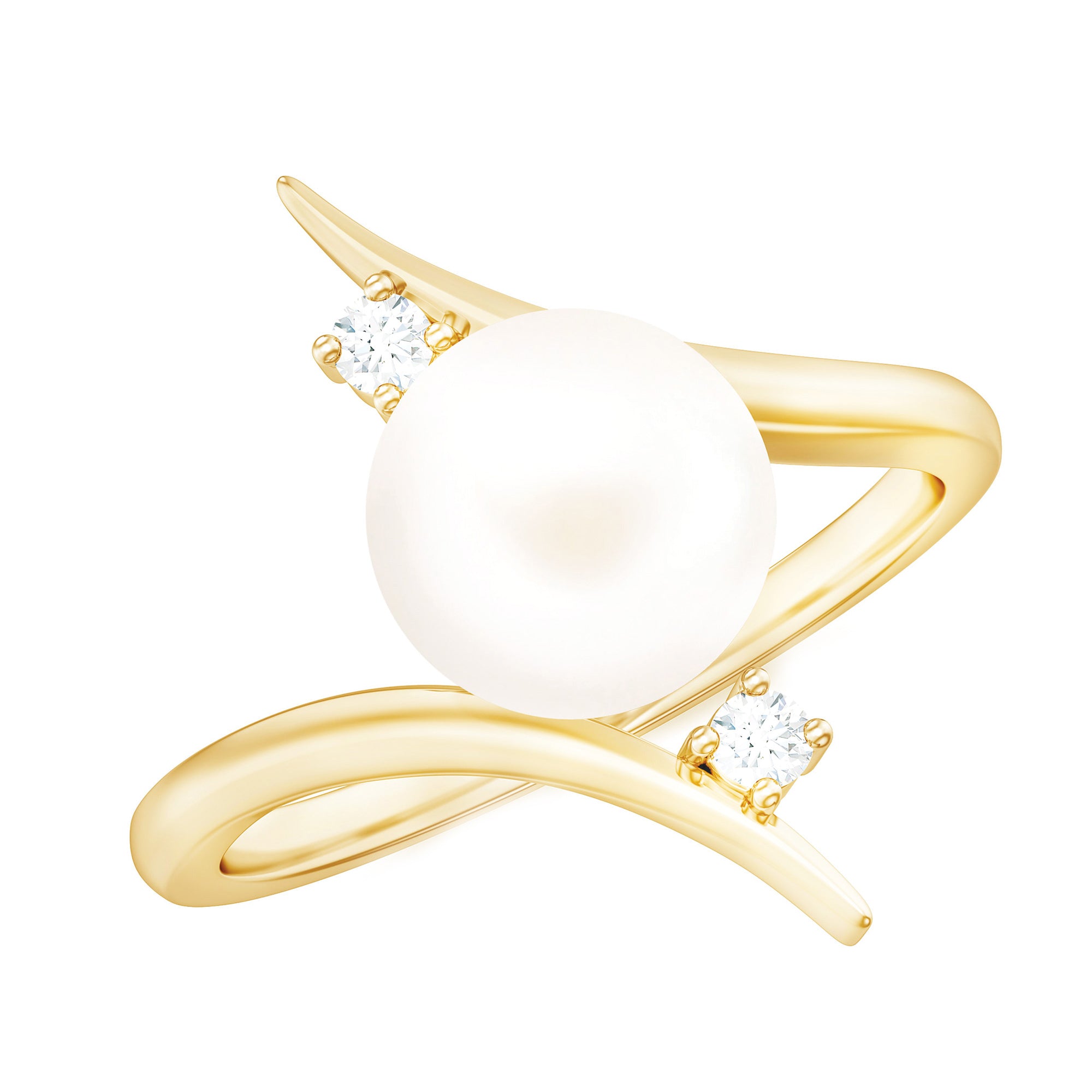 Rosec Jewels-Cultured 7.4 Carat Freshwater Pearl Engagement Ring with Diamond Bypass Shank