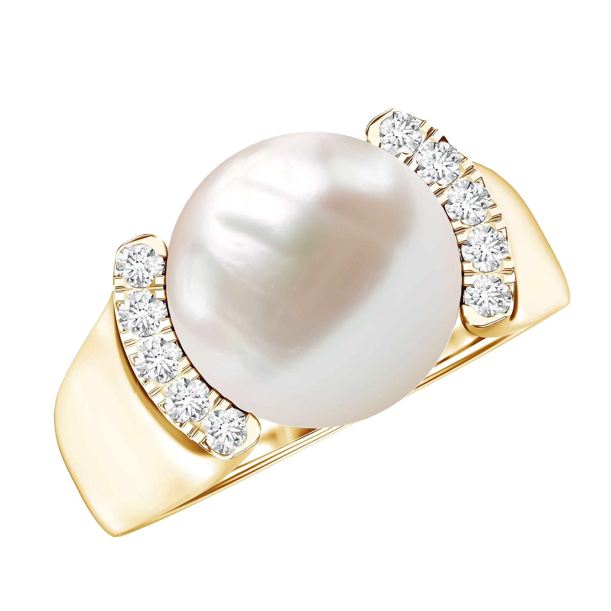 8 Carat Freshwater Pearl Statement Engagement Ring with Diamond AAA - Rosec Jewels