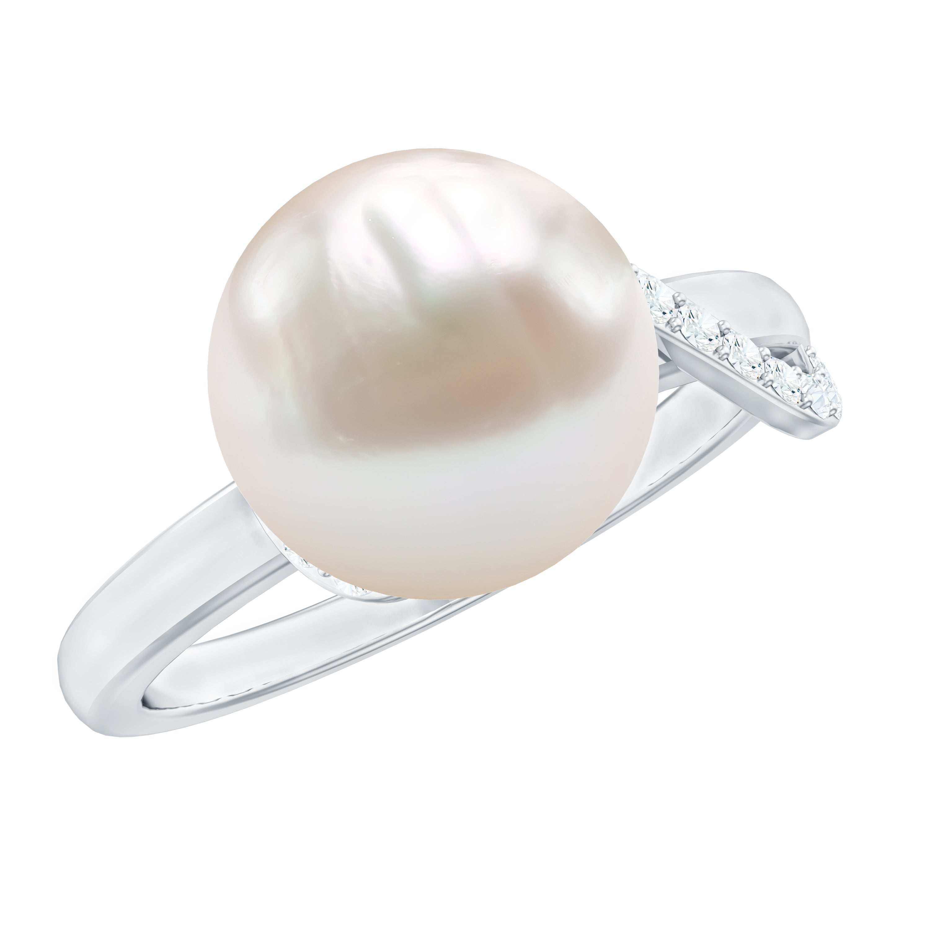 Designer Freshwater Pearl Solitaire Engagement Ring with Moissanite Accent