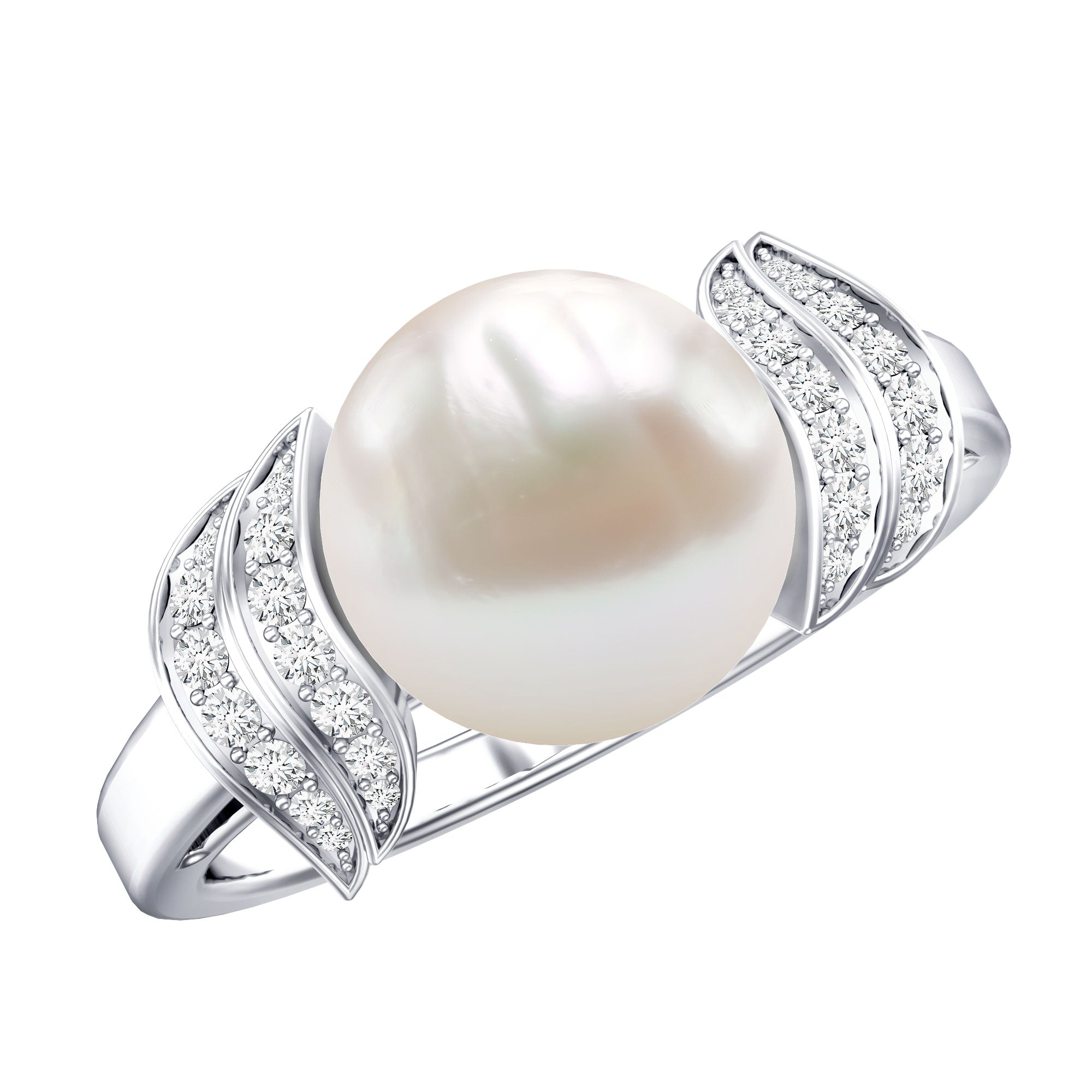 Natural Freshwater Pearl and Diamond Solitaire Engagement Ring