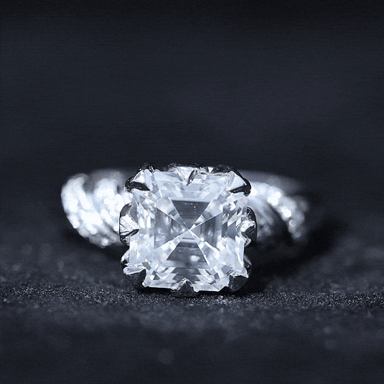 8 MM Asscher Cut Moissanite Solitaire Engagement Ring in Petal Prong Setting D-VS1 - Rosec Jewels
