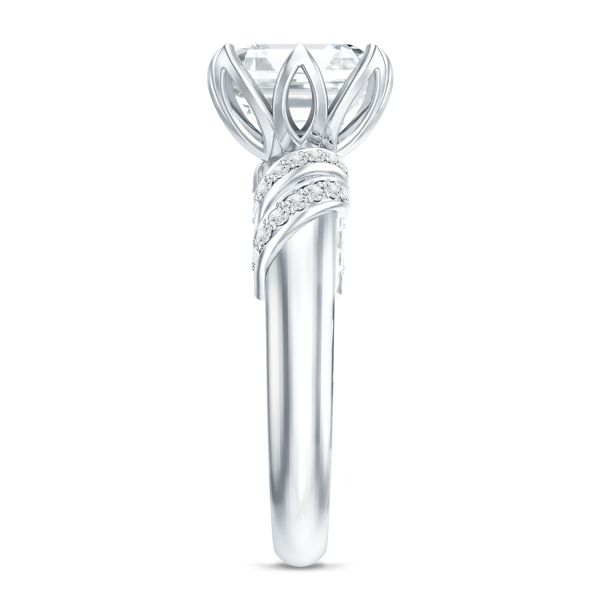 8 MM Asscher Cut Moissanite Solitaire Engagement Ring in Petal Prong Setting D-VS1 - Rosec Jewels