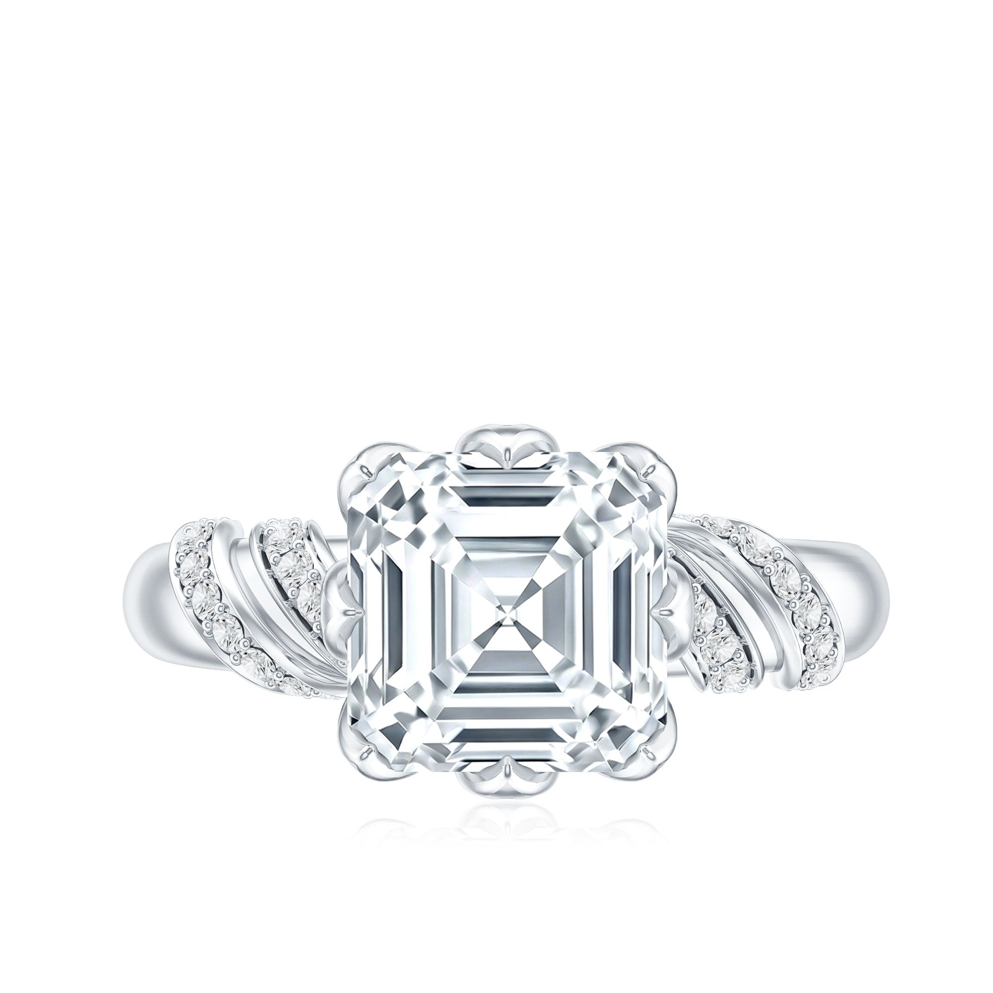 8 MM Asscher Cut Moissanite Solitaire Engagement Ring in Petal Prong Setting D-VS1 - Rosec Jewels
