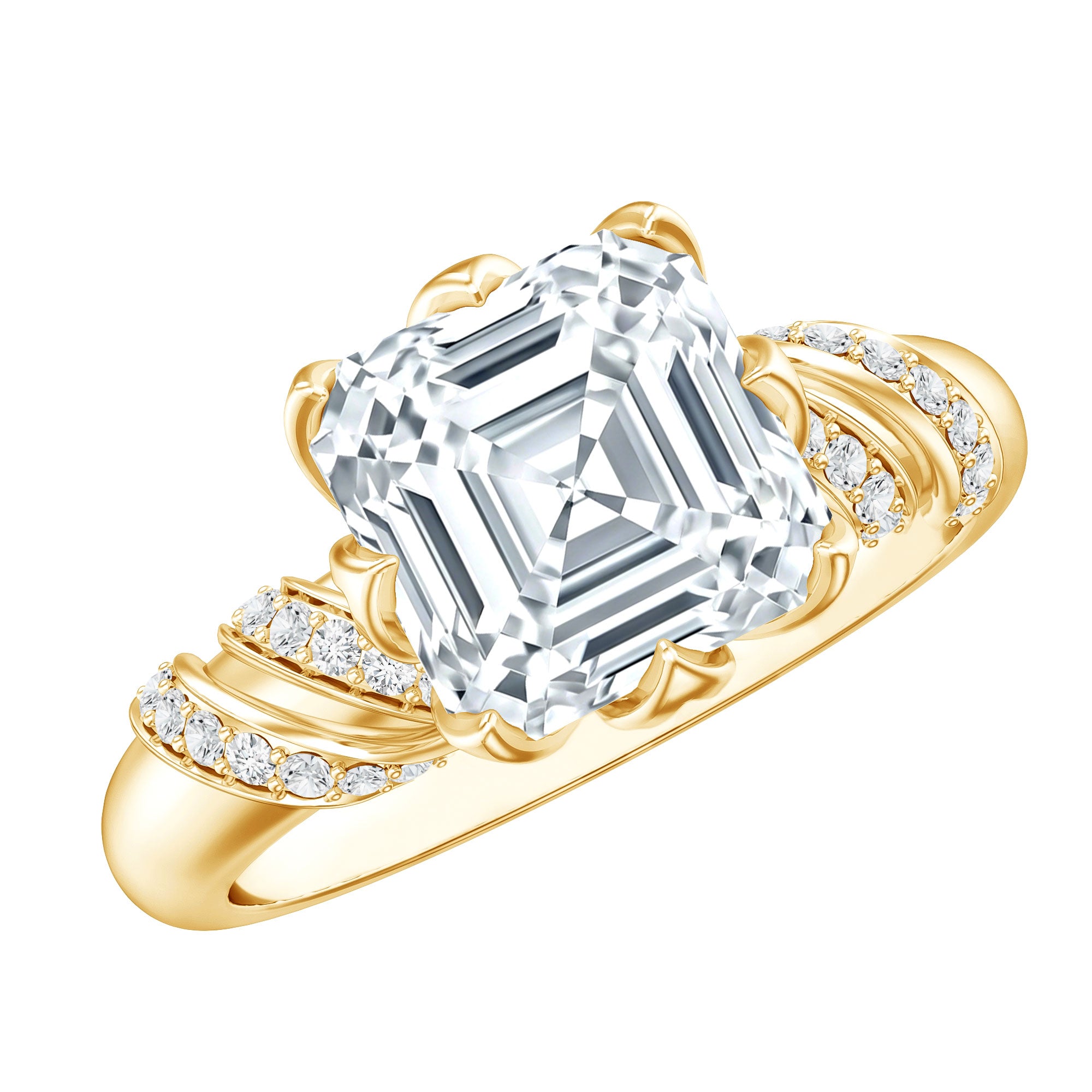 8 MM Asscher Cut Moissanite Solitaire Engagement Ring in Petal Prong Setting D-VS1 - Rosec Jewels