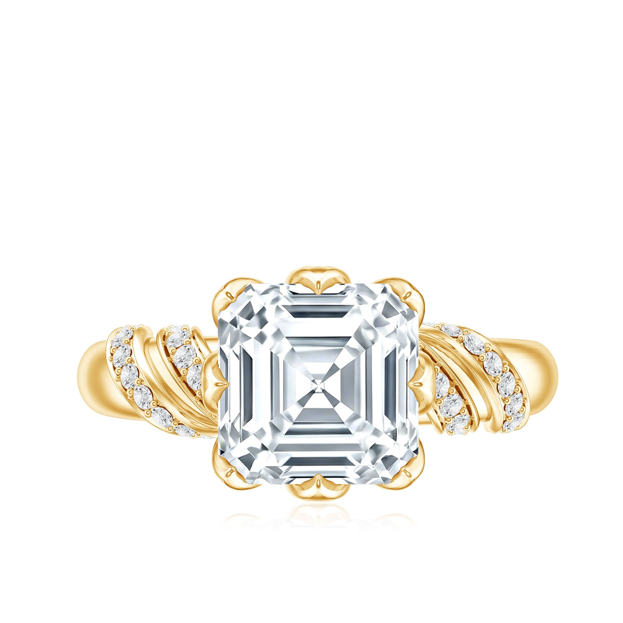 8 MM Asscher Cut Moissanite Solitaire Engagement Ring in Petal Prong Setting D-VS1 - Rosec Jewels