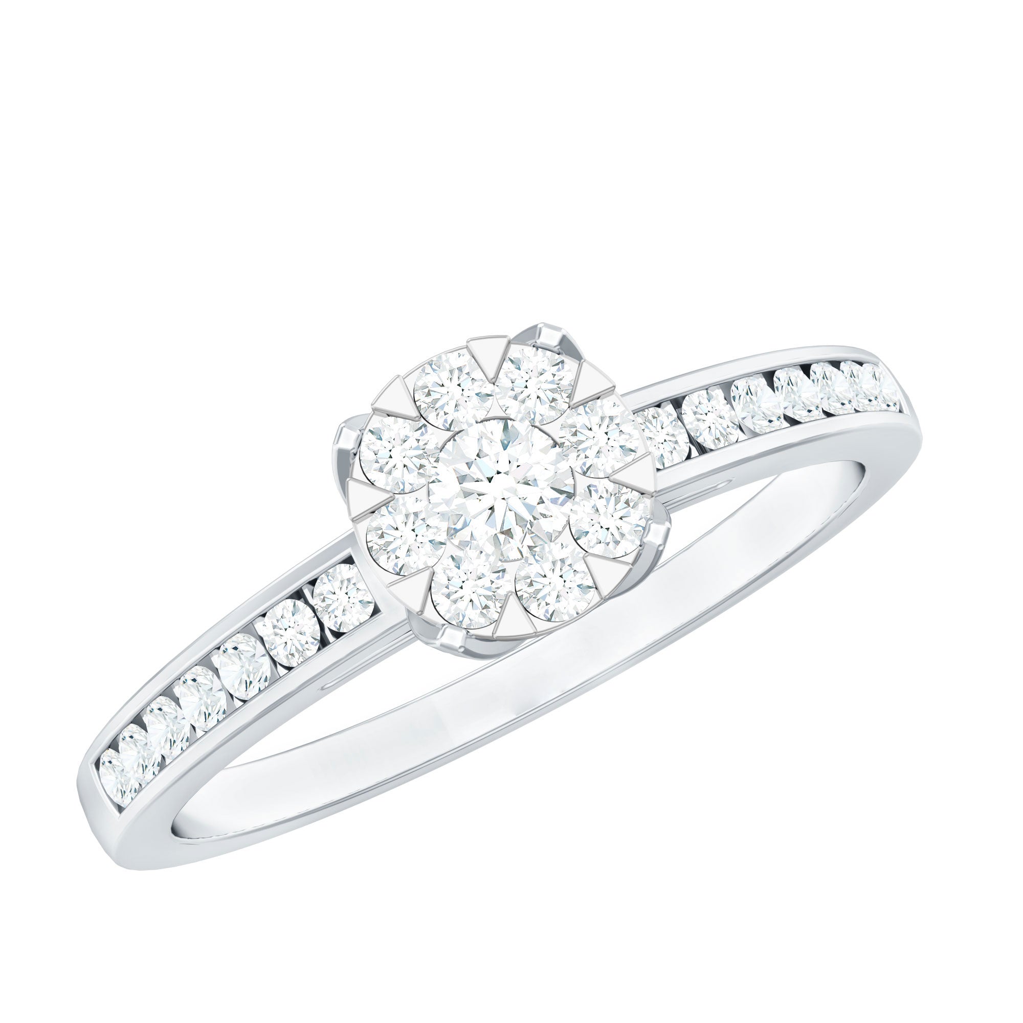 Illusion Set Diamond Engagement Ring Natural - ( HI-SI ) - Rosec Jewels