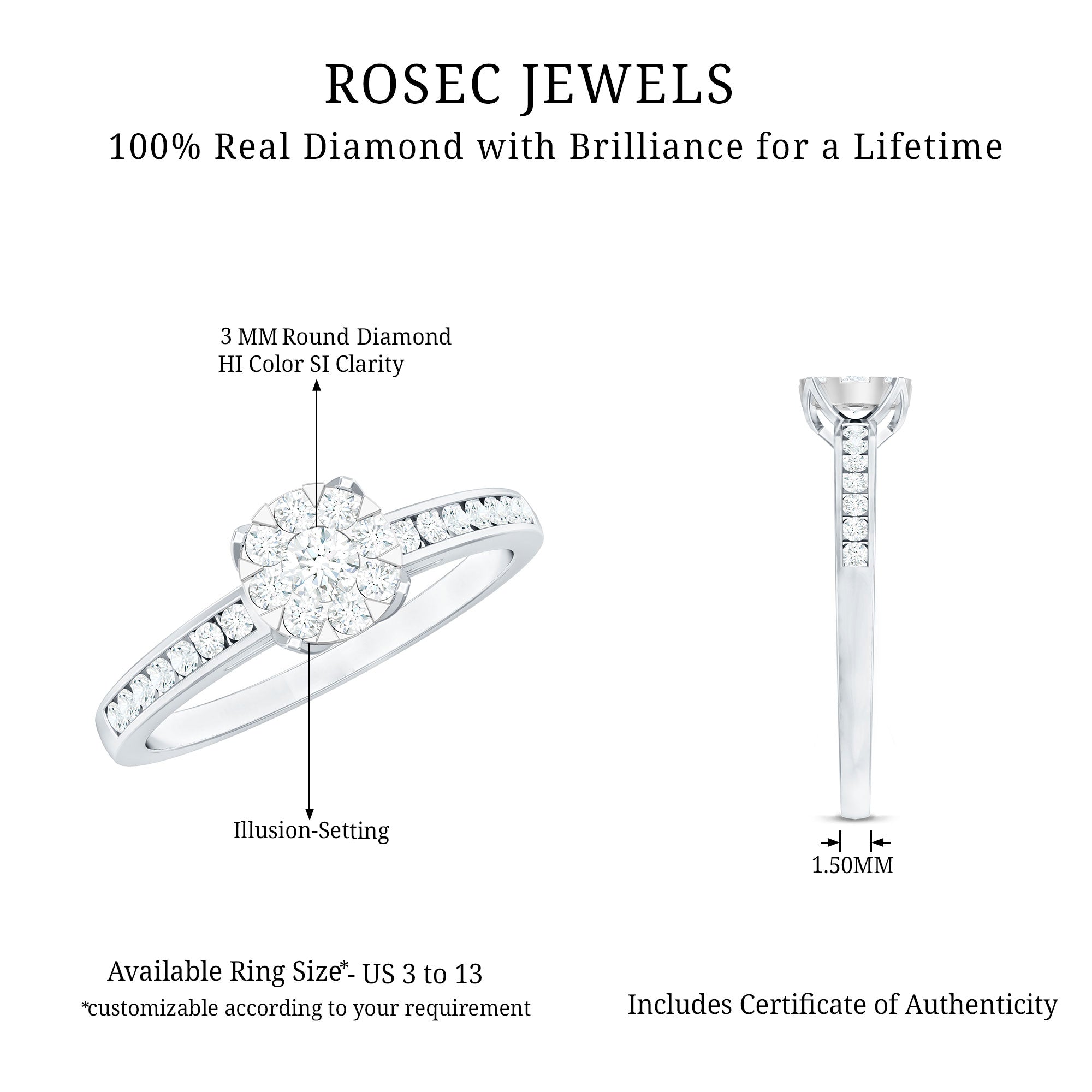 Illusion Set Diamond Engagement Ring Natural - ( HI-SI ) - Rosec Jewels