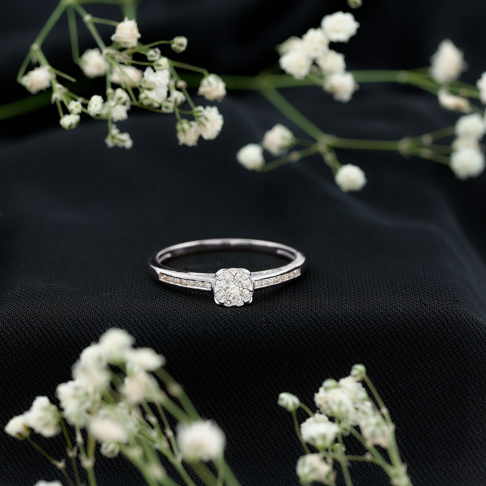 Illusion Set Diamond Engagement Ring Natural - ( HI-SI ) - Rosec Jewels