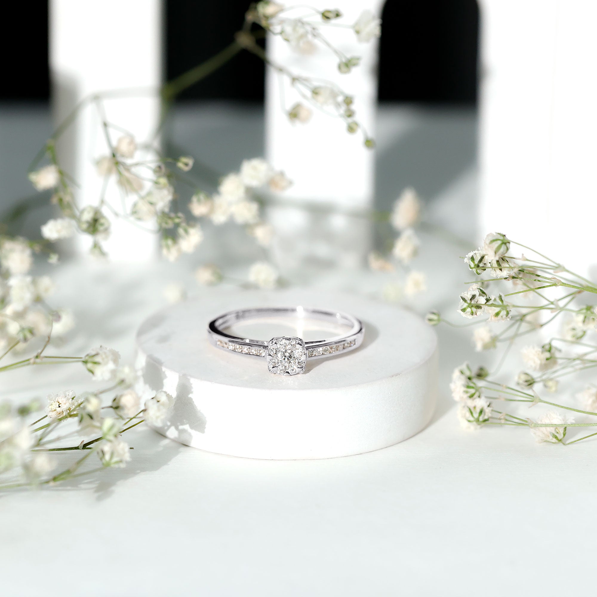 Illusion Set Diamond Engagement Ring Natural - ( HI-SI ) - Rosec Jewels