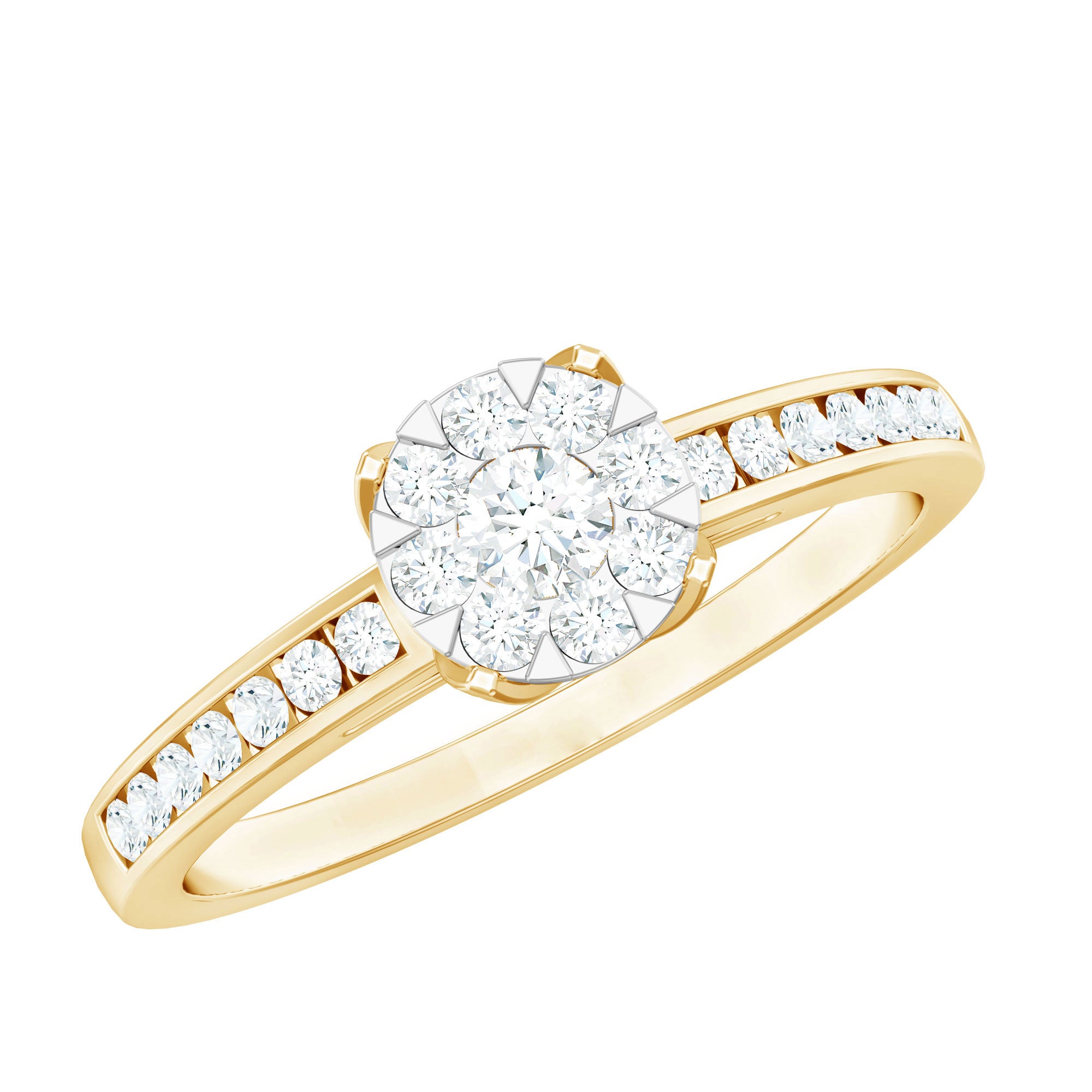 Illusion Set Diamond Engagement Ring Natural - ( HI-SI ) - Rosec Jewels