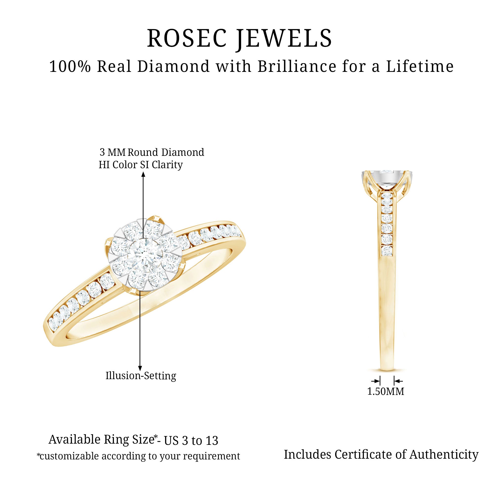 Illusion Set Diamond Engagement Ring Natural - ( HI-SI ) - Rosec Jewels
