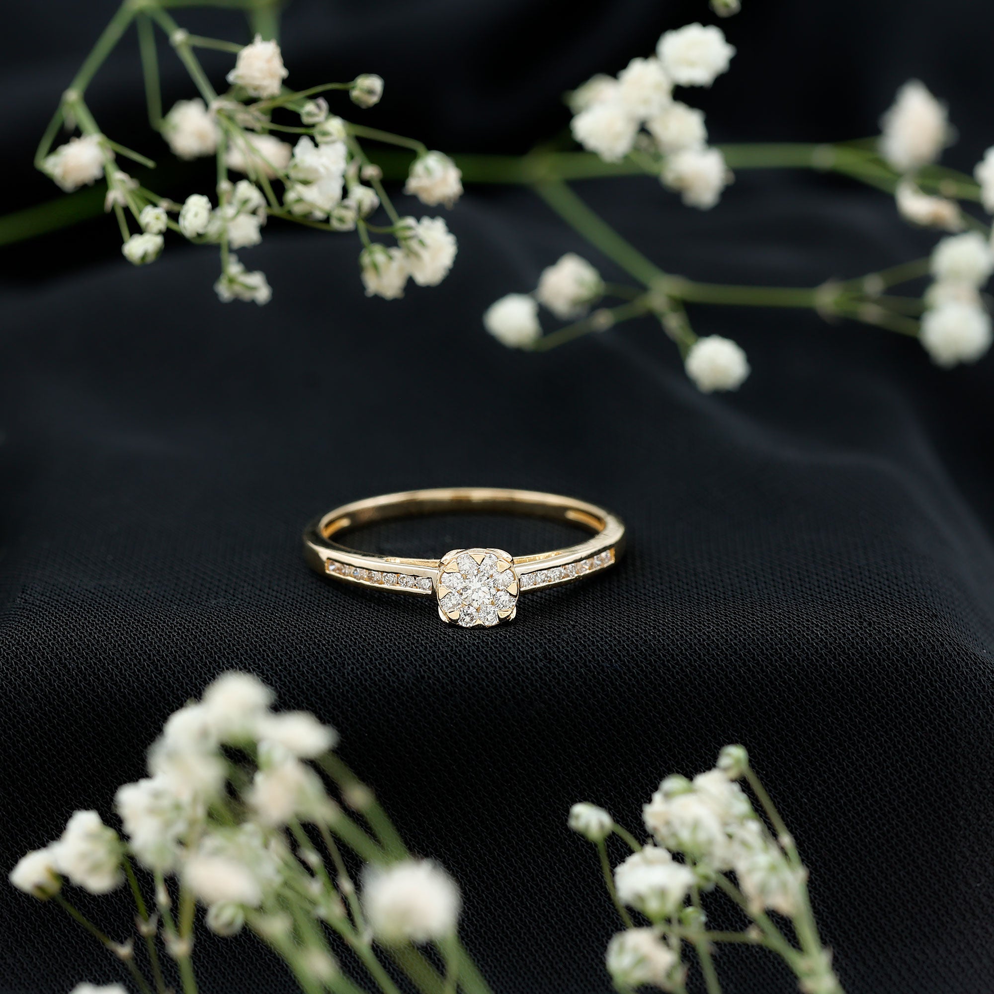 Illusion Set Diamond Engagement Ring Natural - ( HI-SI ) - Rosec Jewels
