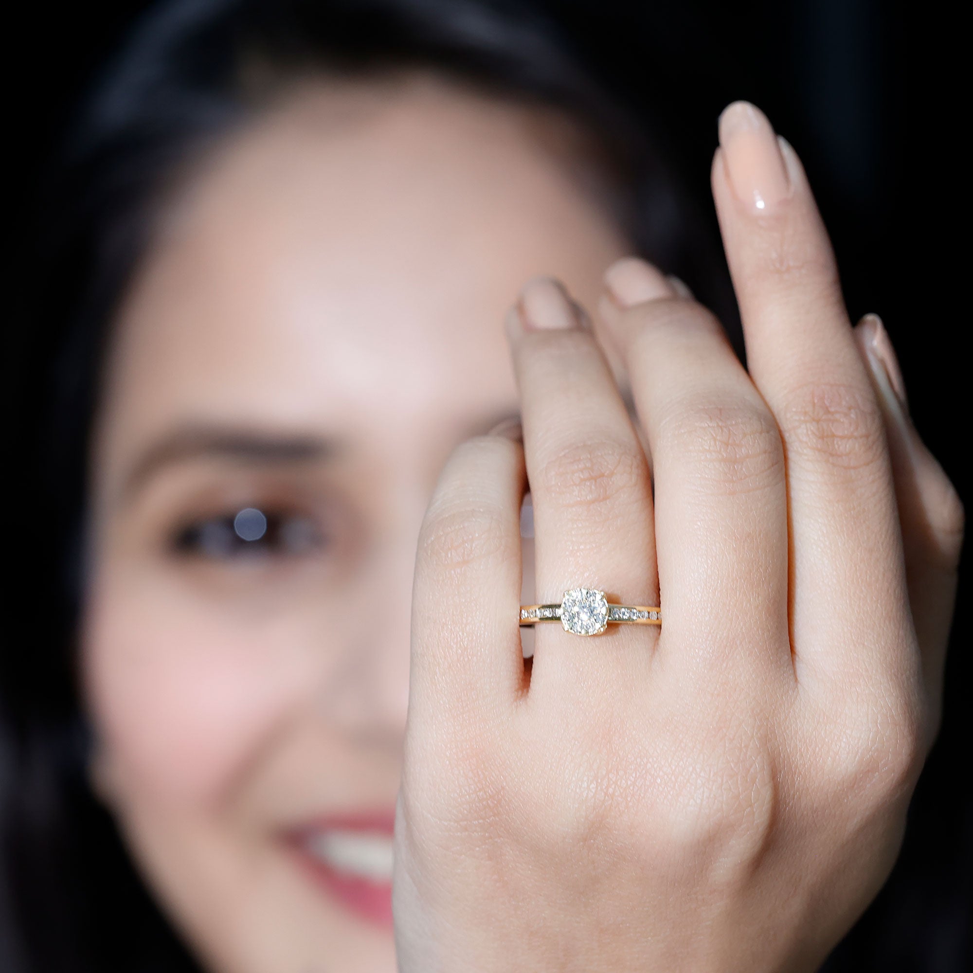 Illusion Set Diamond Engagement Ring Natural - ( HI-SI ) - Rosec Jewels