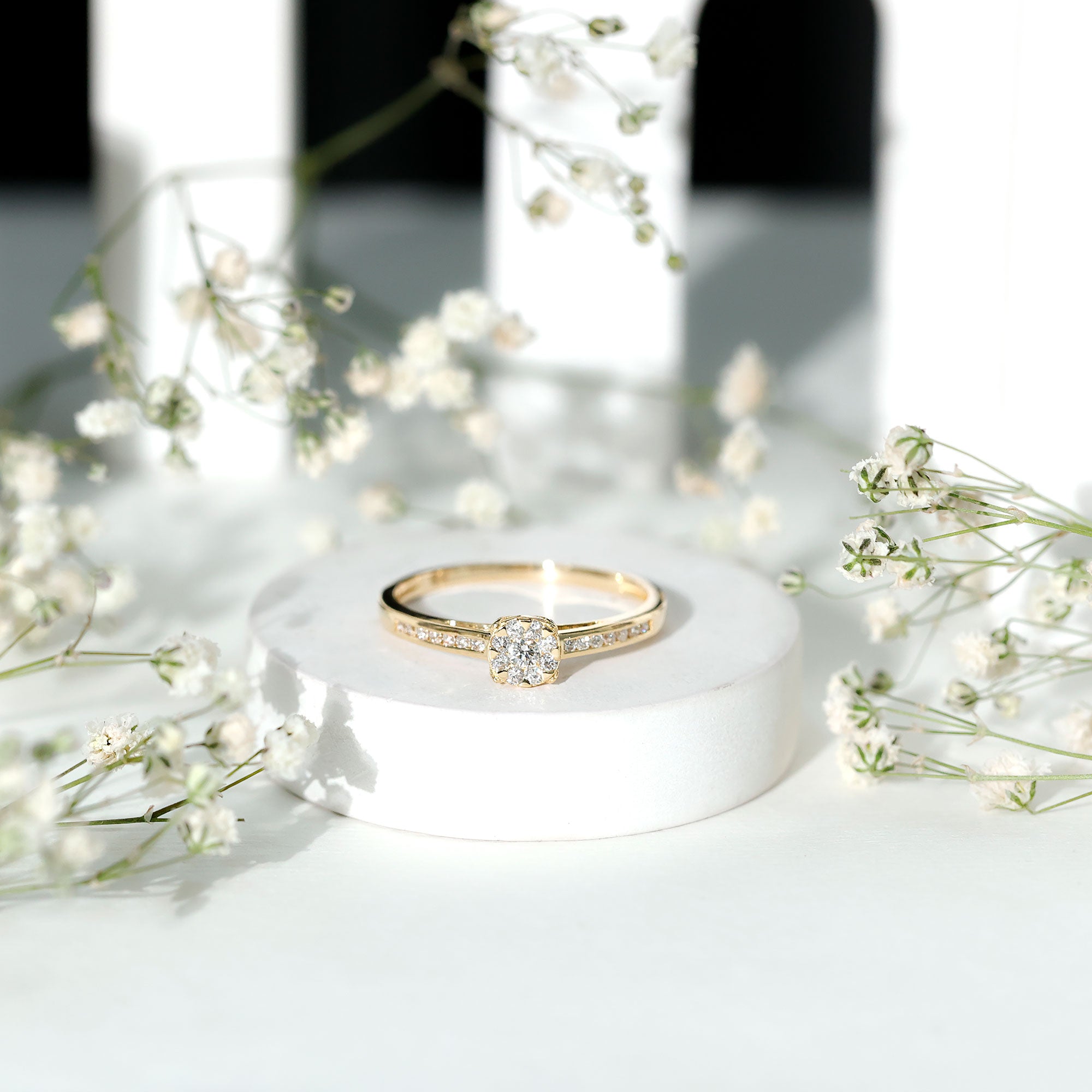 Illusion Set Diamond Engagement Ring Natural - ( HI-SI ) - Rosec Jewels