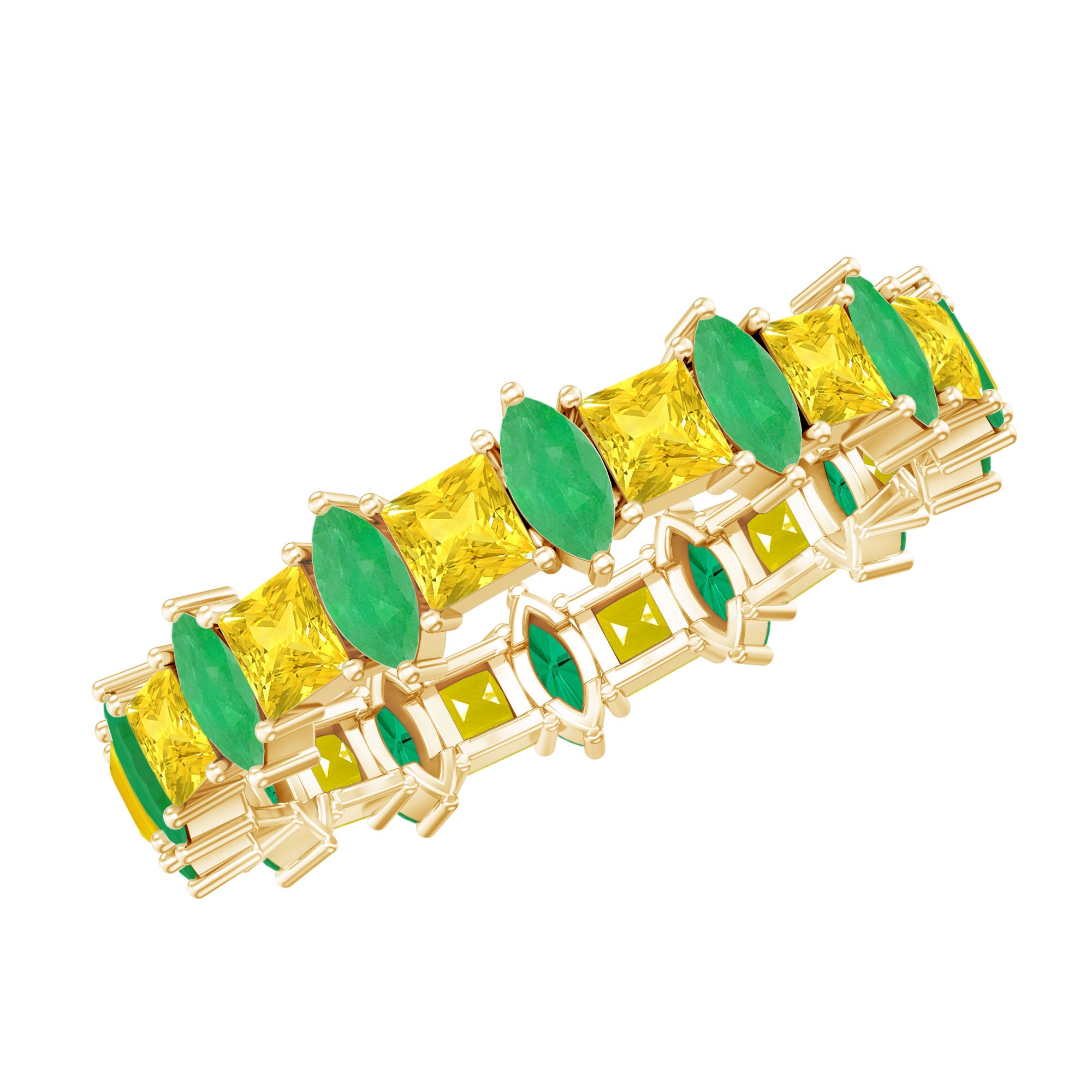 Designer Yellow Sapphire and Emerald Eternity Wedding Band AAA - Rosec Jewels