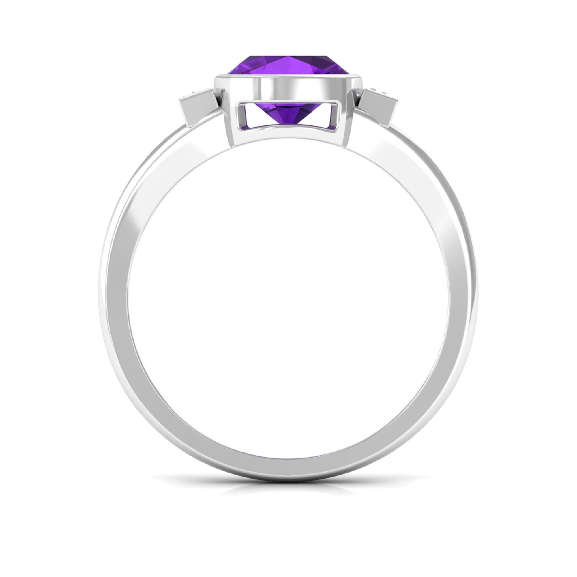 Genuine 2 Carat Amethyst Cushion Cut Engagement Ring with Diamond AAA - Rosec Jewels