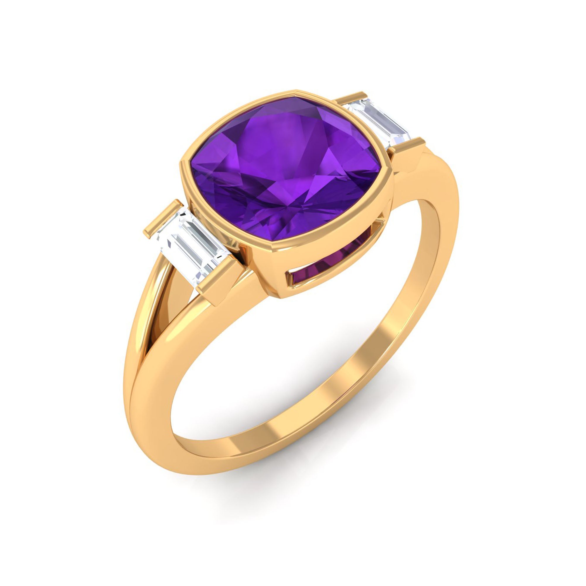 Genuine 2 Carat Amethyst Cushion Cut Engagement Ring with Diamond AAA - Rosec Jewels