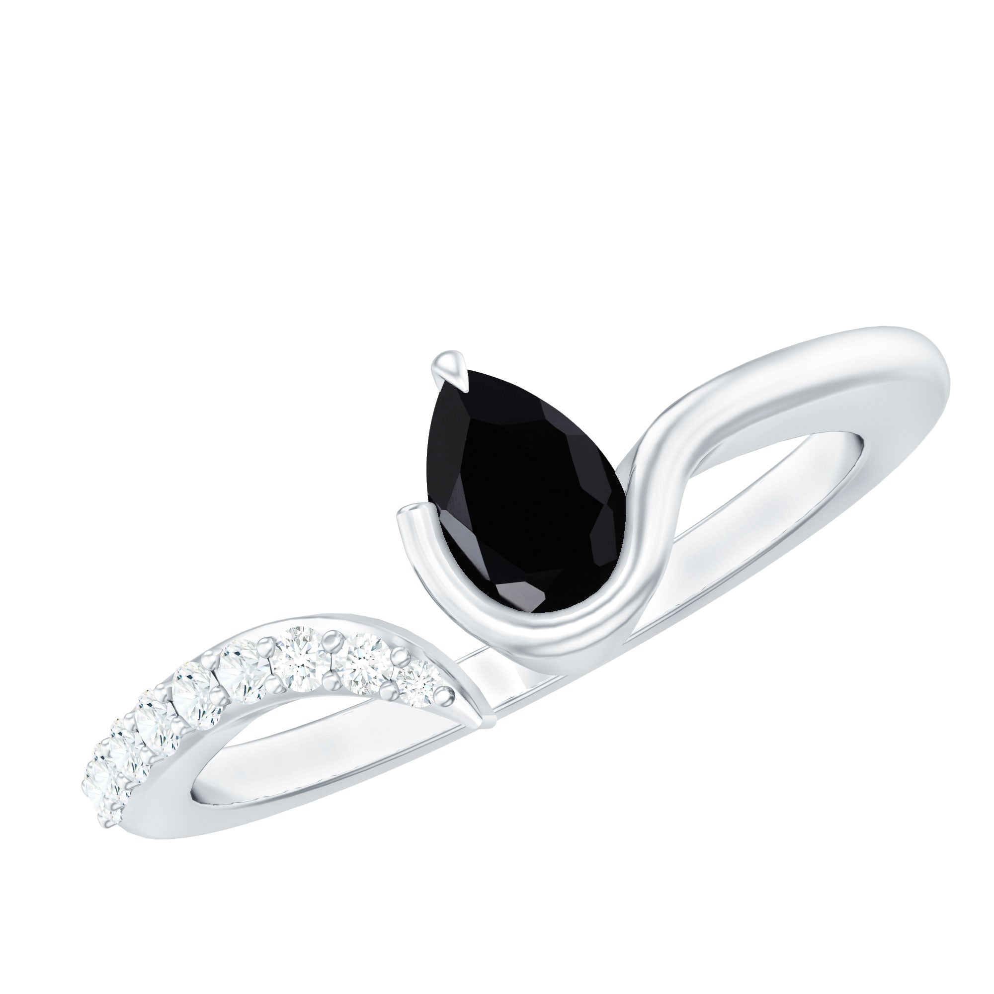 Pear Shaped Black Onyx Promise Ring with Diamonds