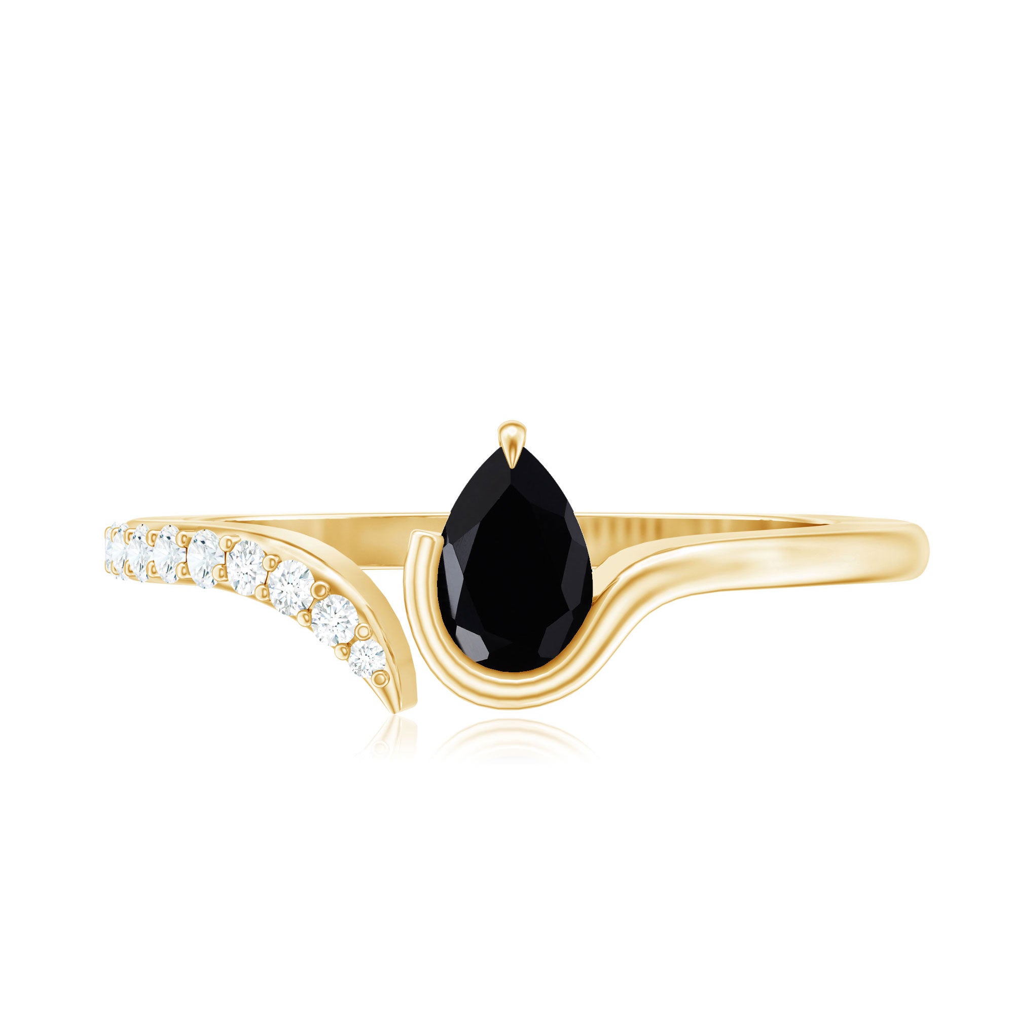 Pear Shaped Black Onyx Promise Ring with Diamonds AAA - Rosec Jewels