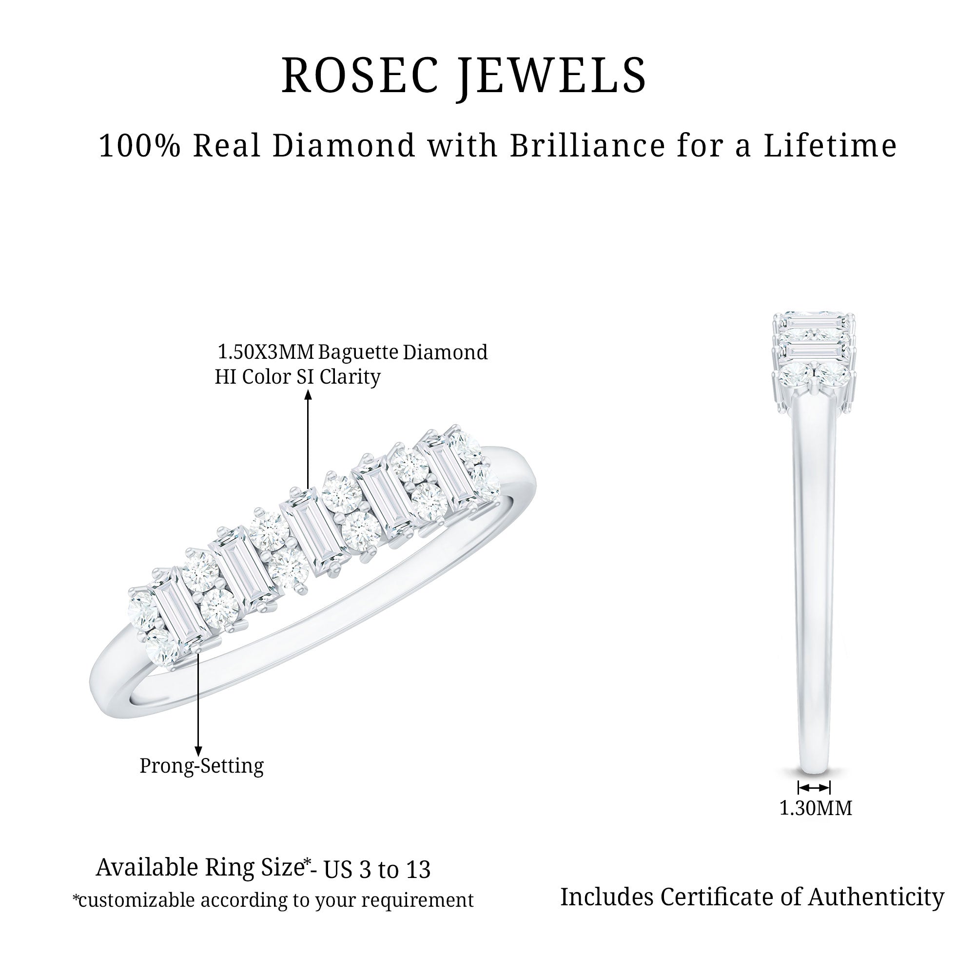 Minimal Natural Diamond Anniversary Ring Natural - ( HI-SI ) - Rosec Jewels