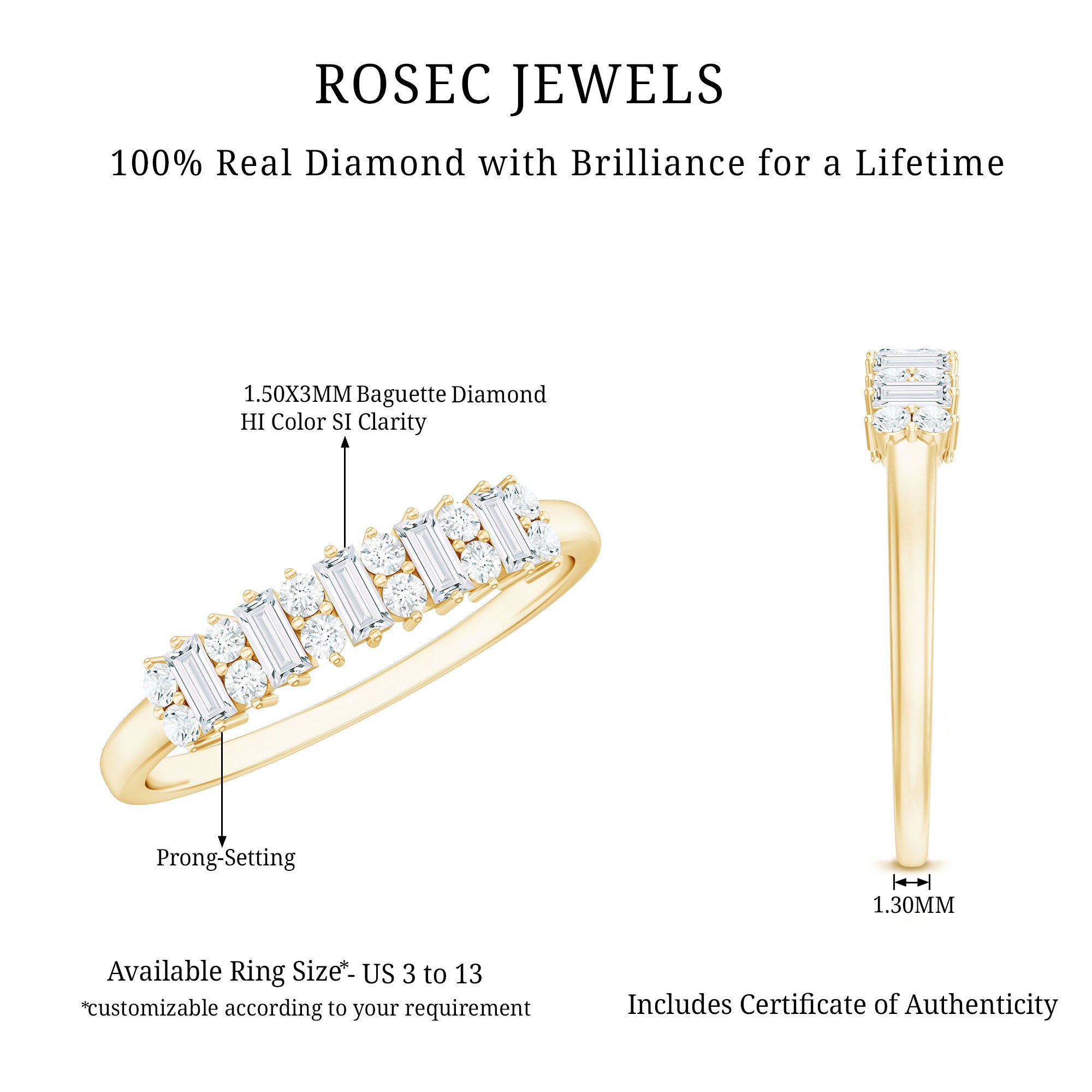 Minimal Natural Diamond Anniversary Ring Natural - ( HI-SI ) - Rosec Jewels