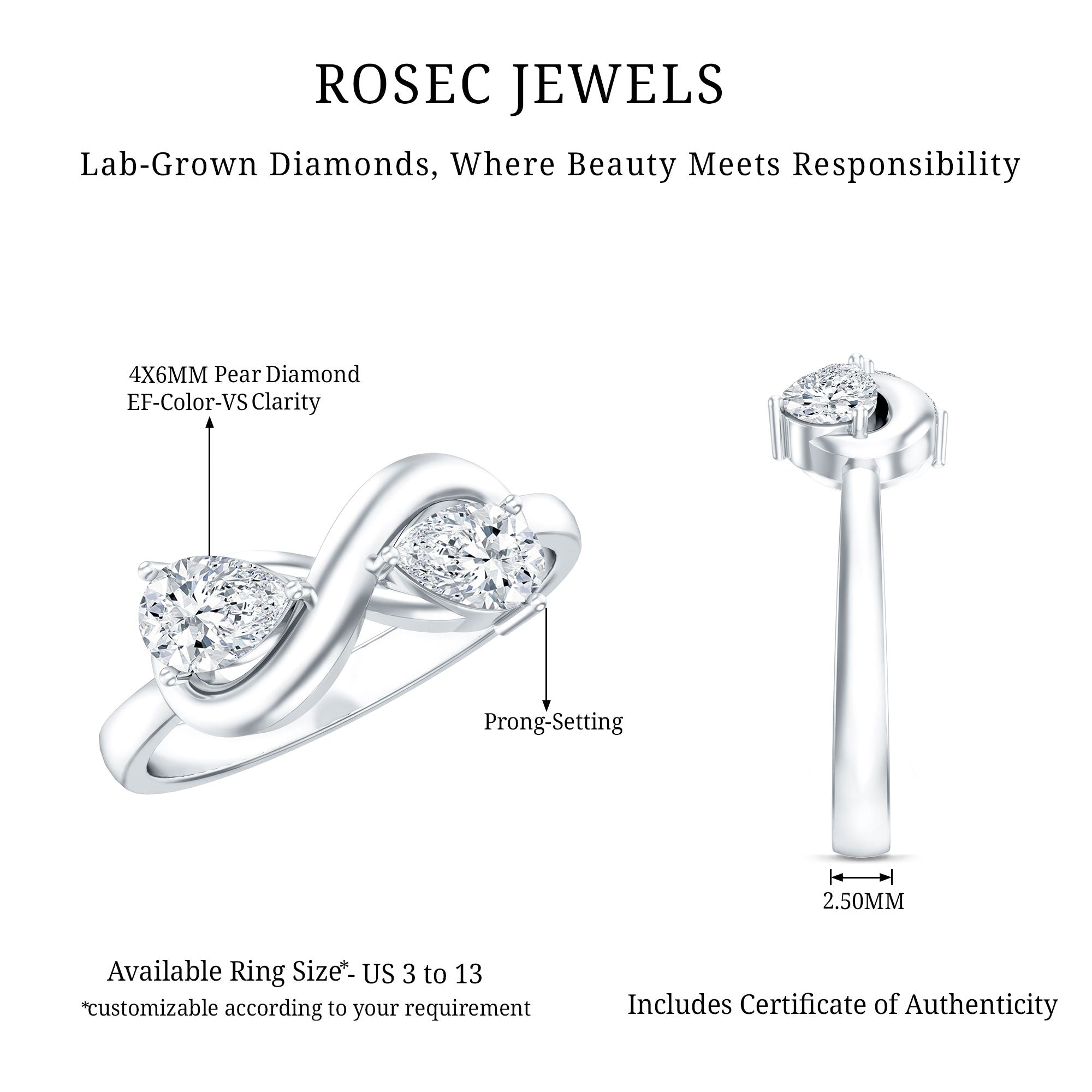 Rosec Jewels-Lab Grown Diamond Toi Et Moi Promise Ring with Infinity Knot