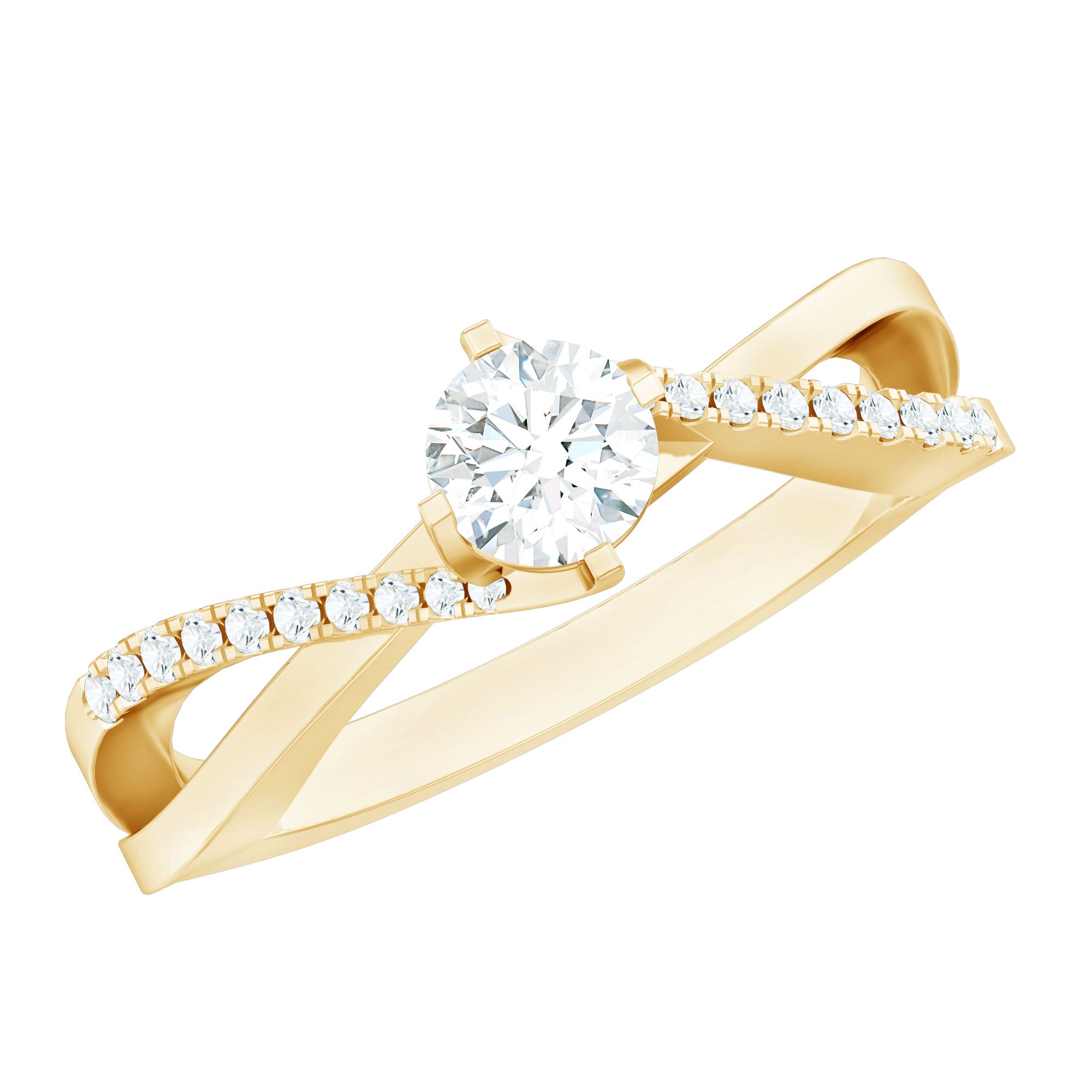 Minimal Diamond Engagement Ring with Crossover Shank Natural - ( HI-SI ) - Rosec Jewels
