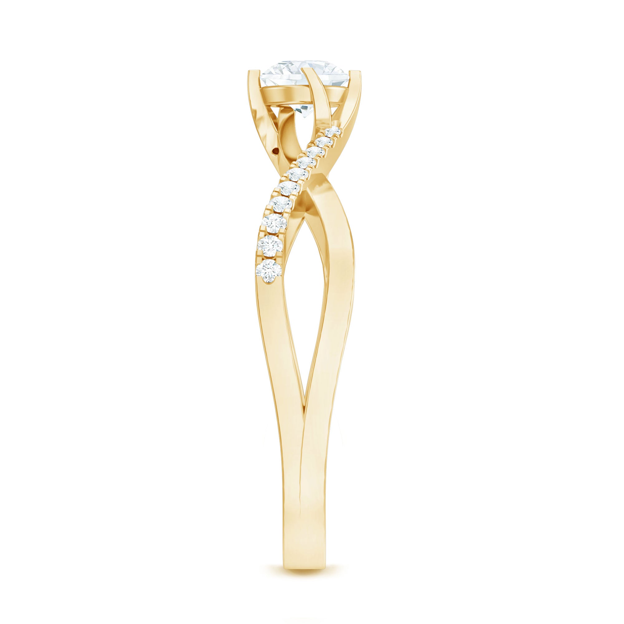 Minimal Diamond Engagement Ring with Crossover Shank Natural - ( HI-SI ) - Rosec Jewels