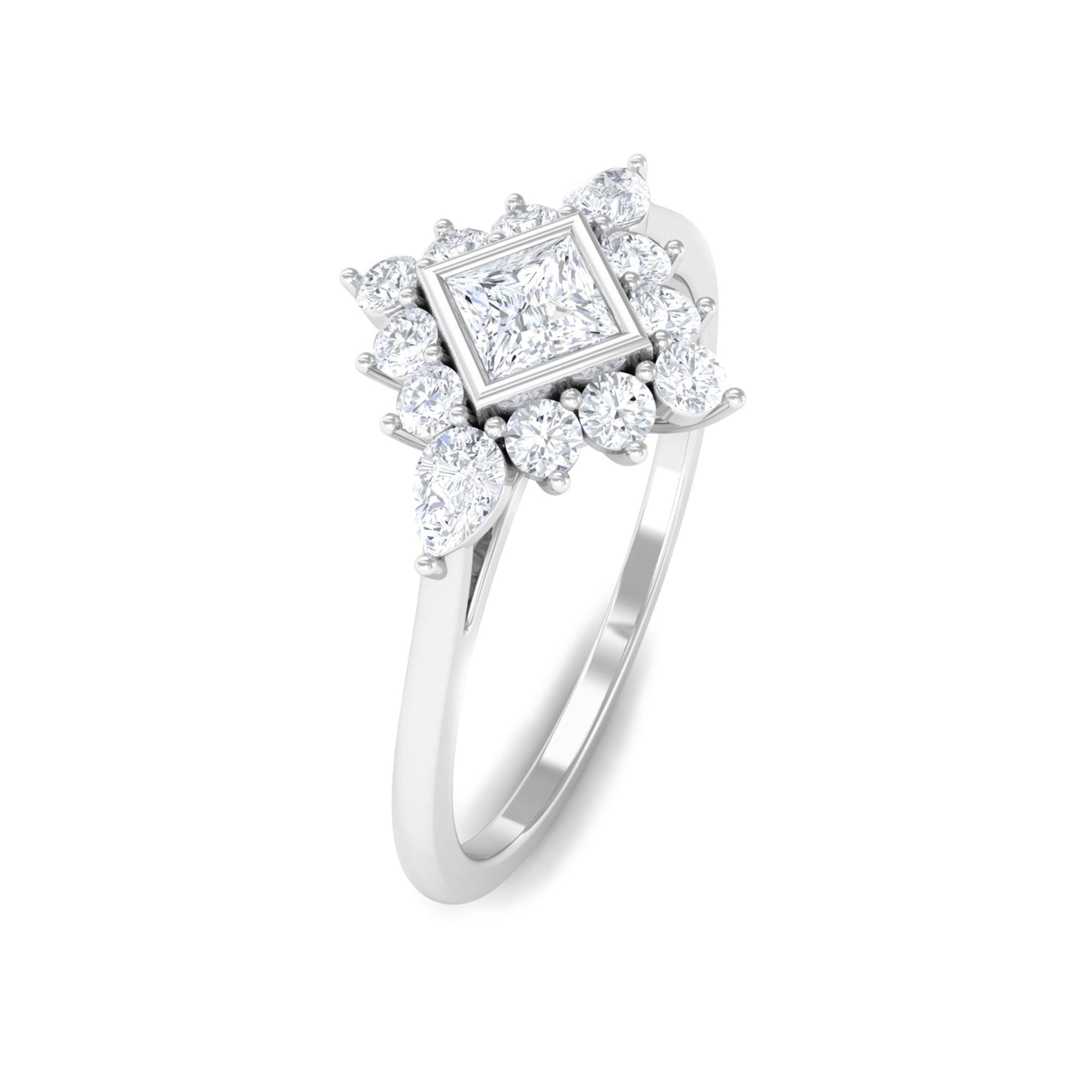 Designer Diamond Engagement Ring with Halo Natural - ( HI-SI ) - Rosec Jewels
