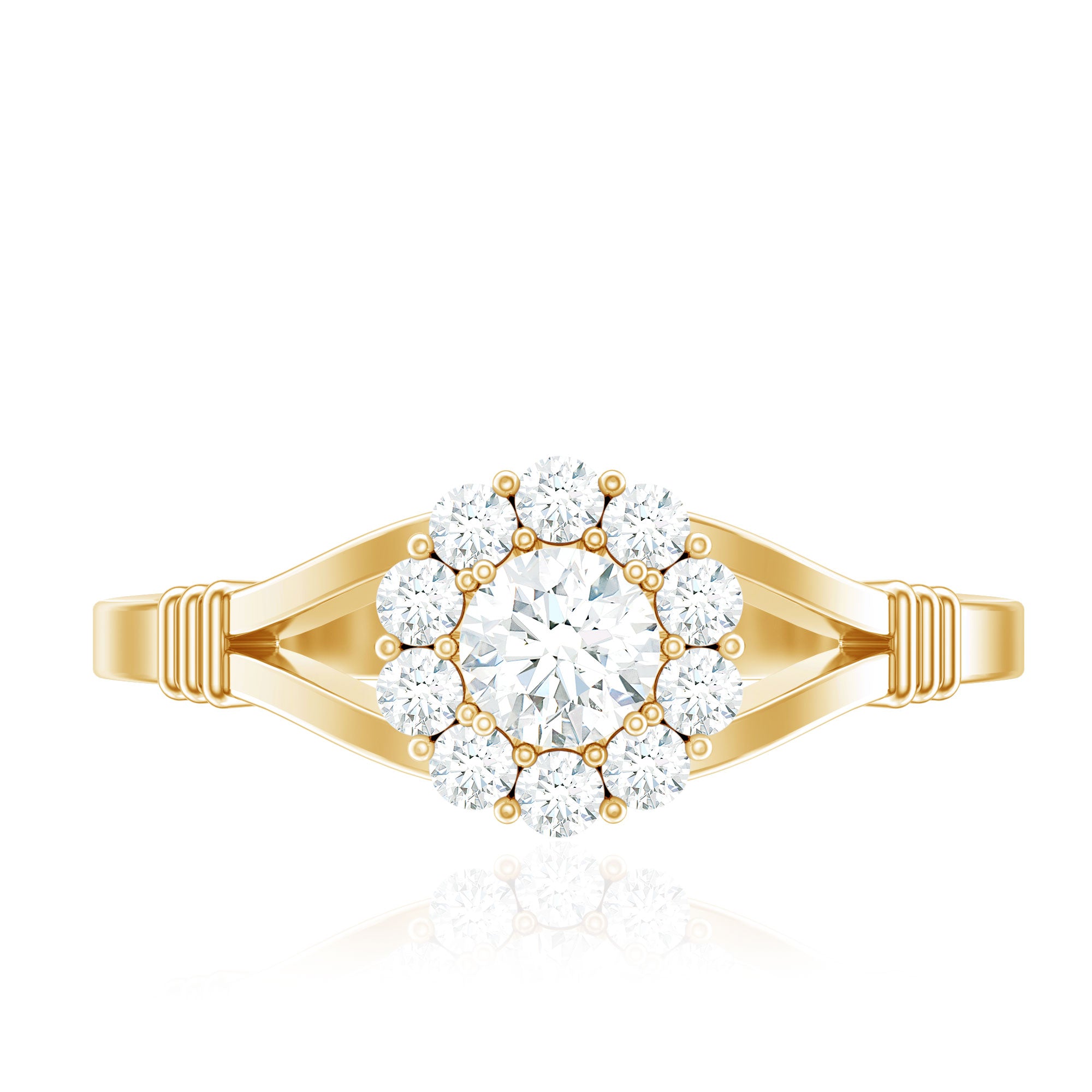 Natural Diamond Halo Engagement Ring with Split Shank Natural - ( HI-SI ) - Rosec Jewels