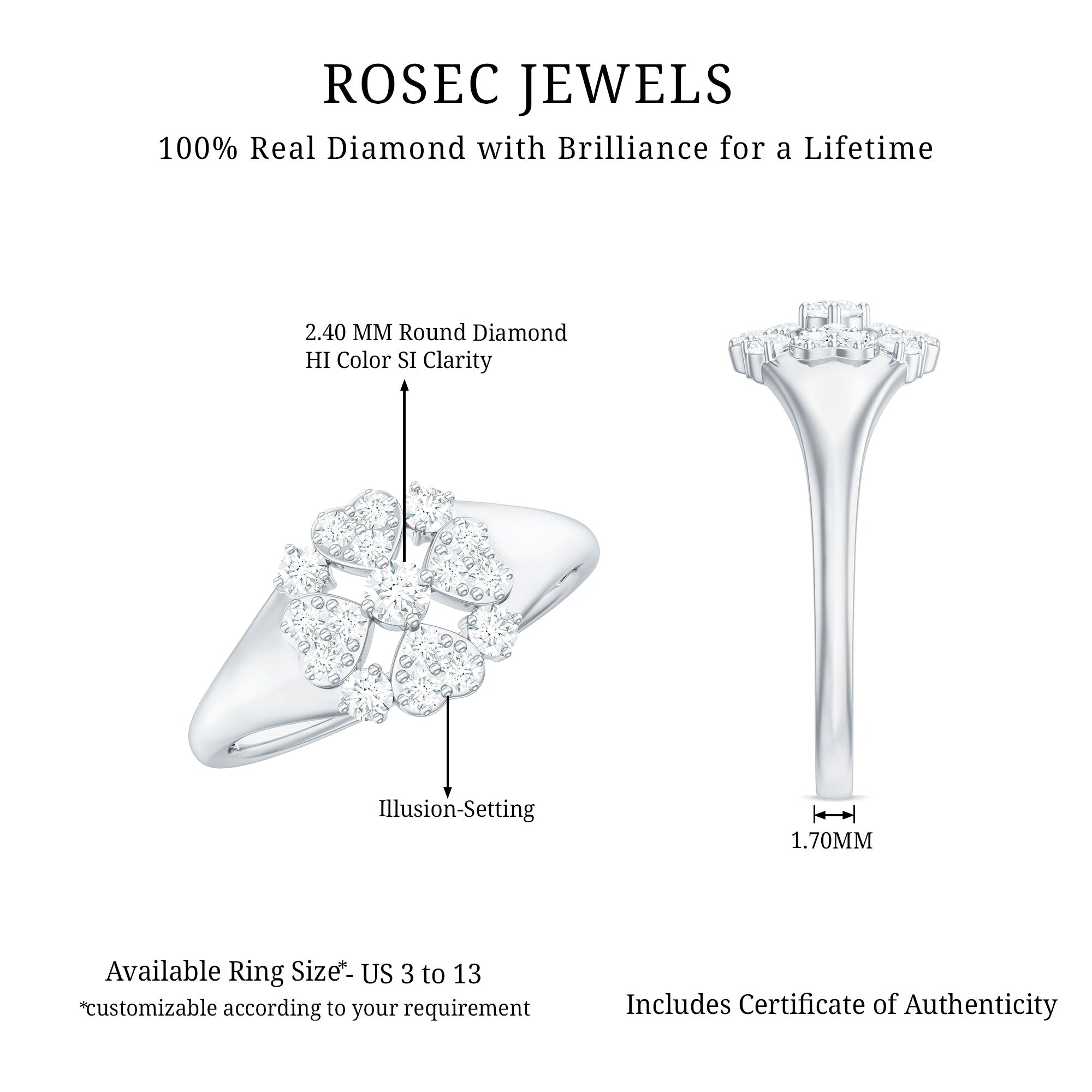 Natural Diamond Flower Engagement Ring in Illusion Set Natural - ( HI-SI ) - Rosec Jewels