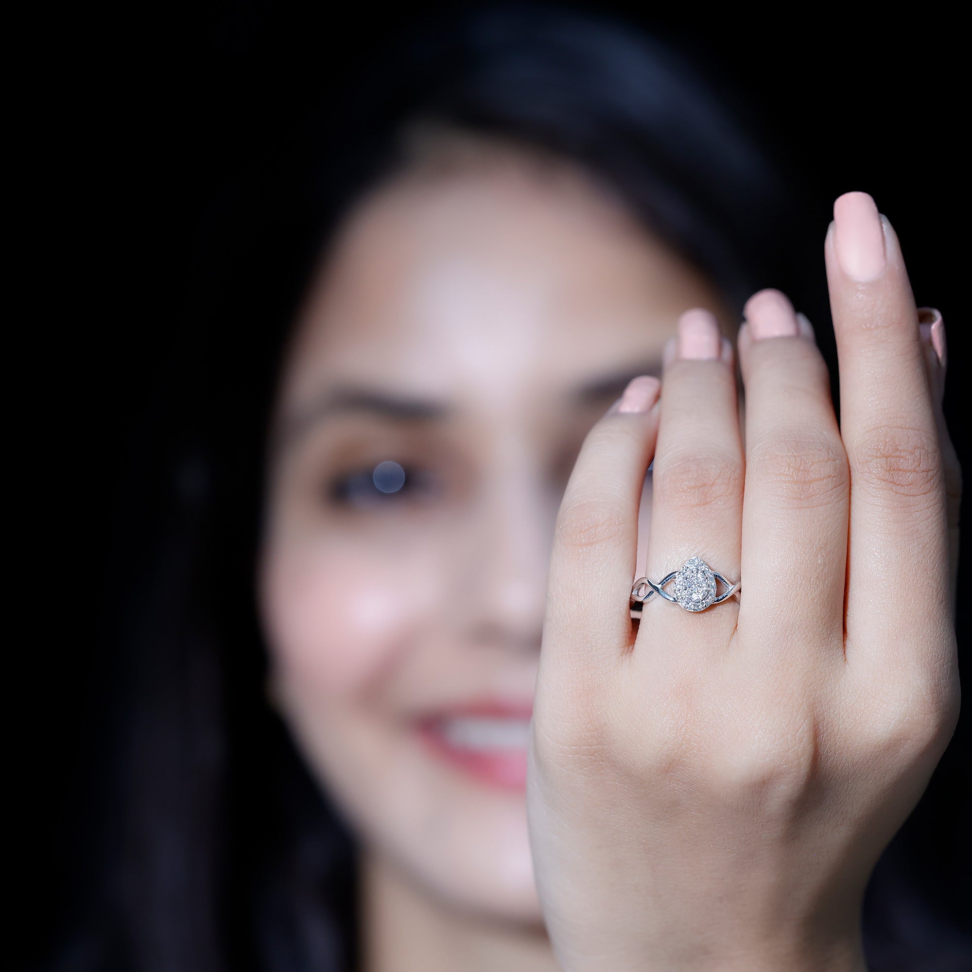 Illusion Set Round Diamond Crossover Engagement Ring Natural - ( HI-SI ) - Rosec Jewels