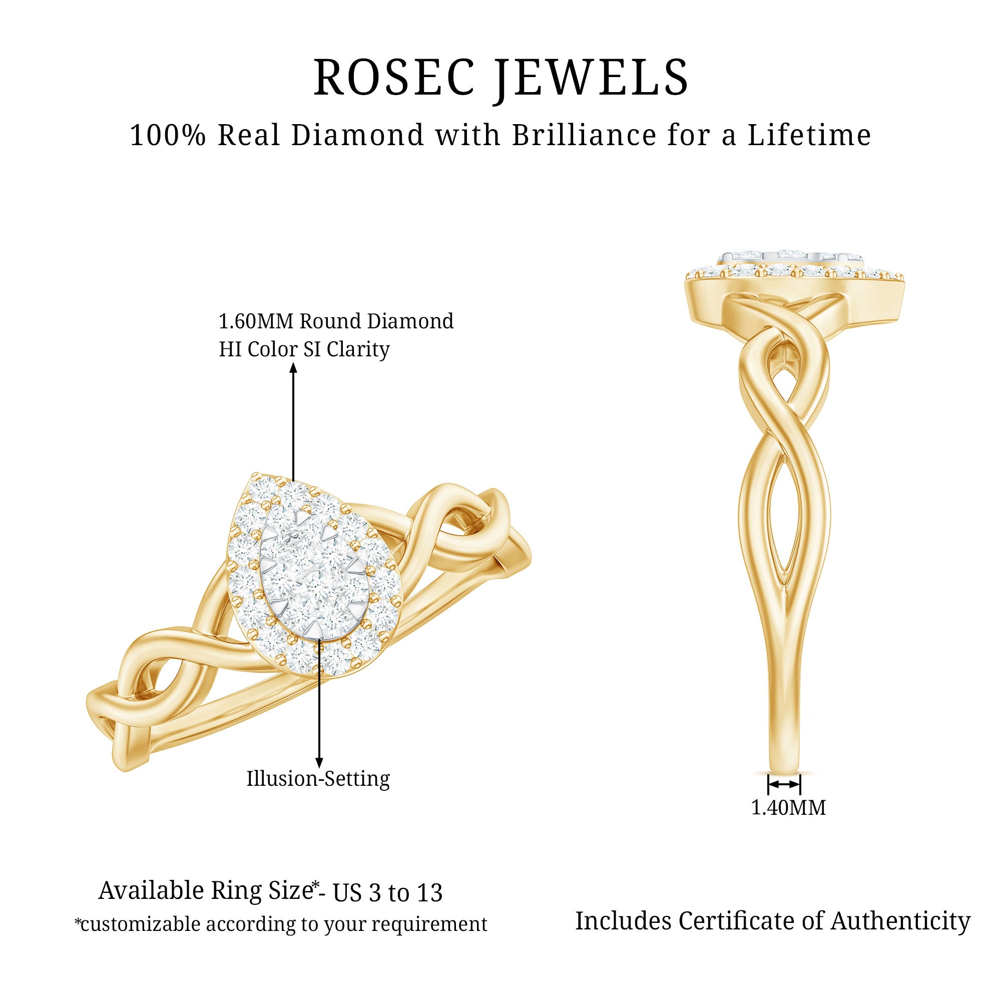 Illusion Set Round Diamond Crossover Engagement Ring Natural - ( HI-SI ) - Rosec Jewels