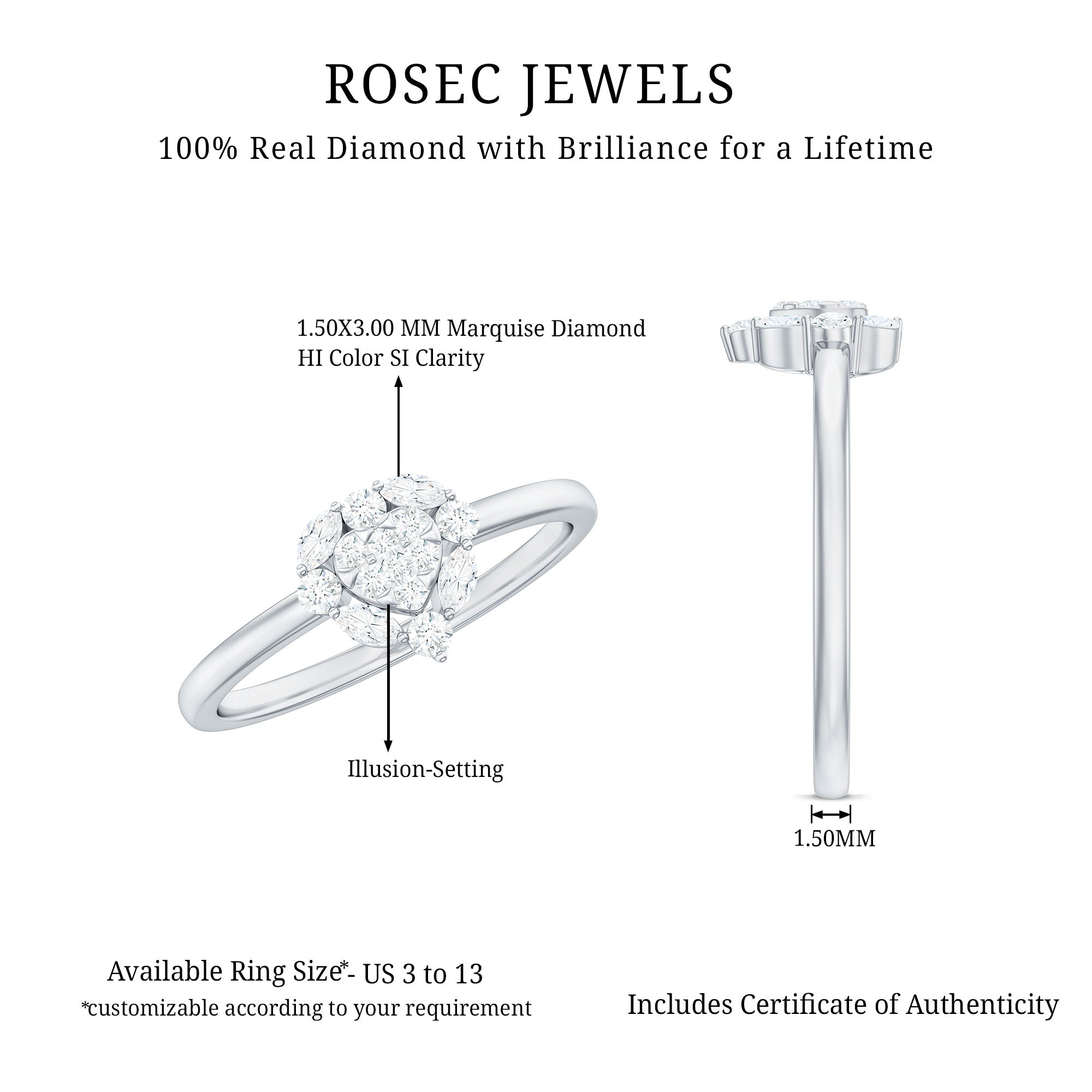 Minimal Diamond Heart Promise Ring for Valentines Day Natural - ( HI-SI ) - Rosec Jewels