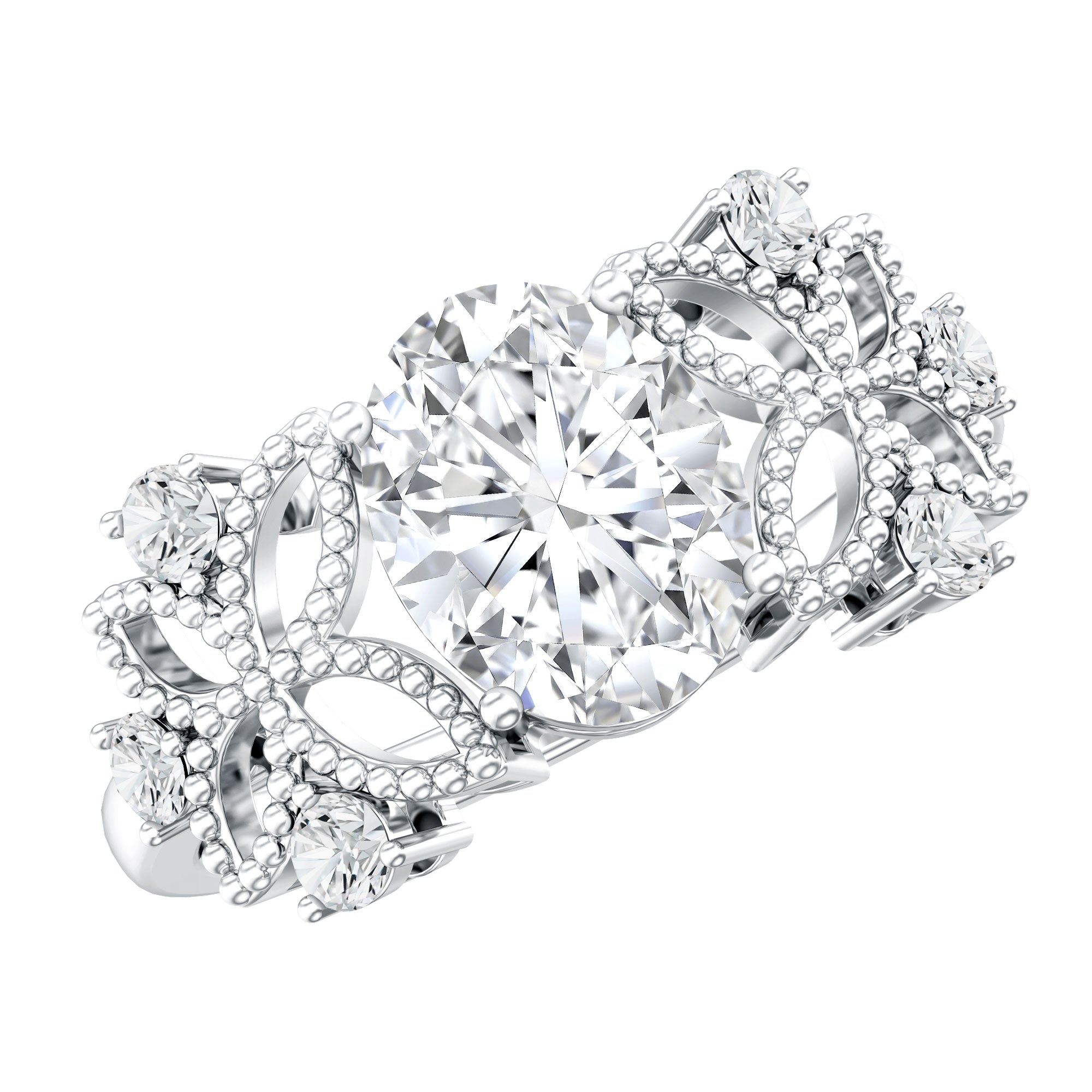 6X8mm Oval Lab Grown Diamond Flower Engagement Ring Lab - ( EF-VS ) - Rosec Jewels