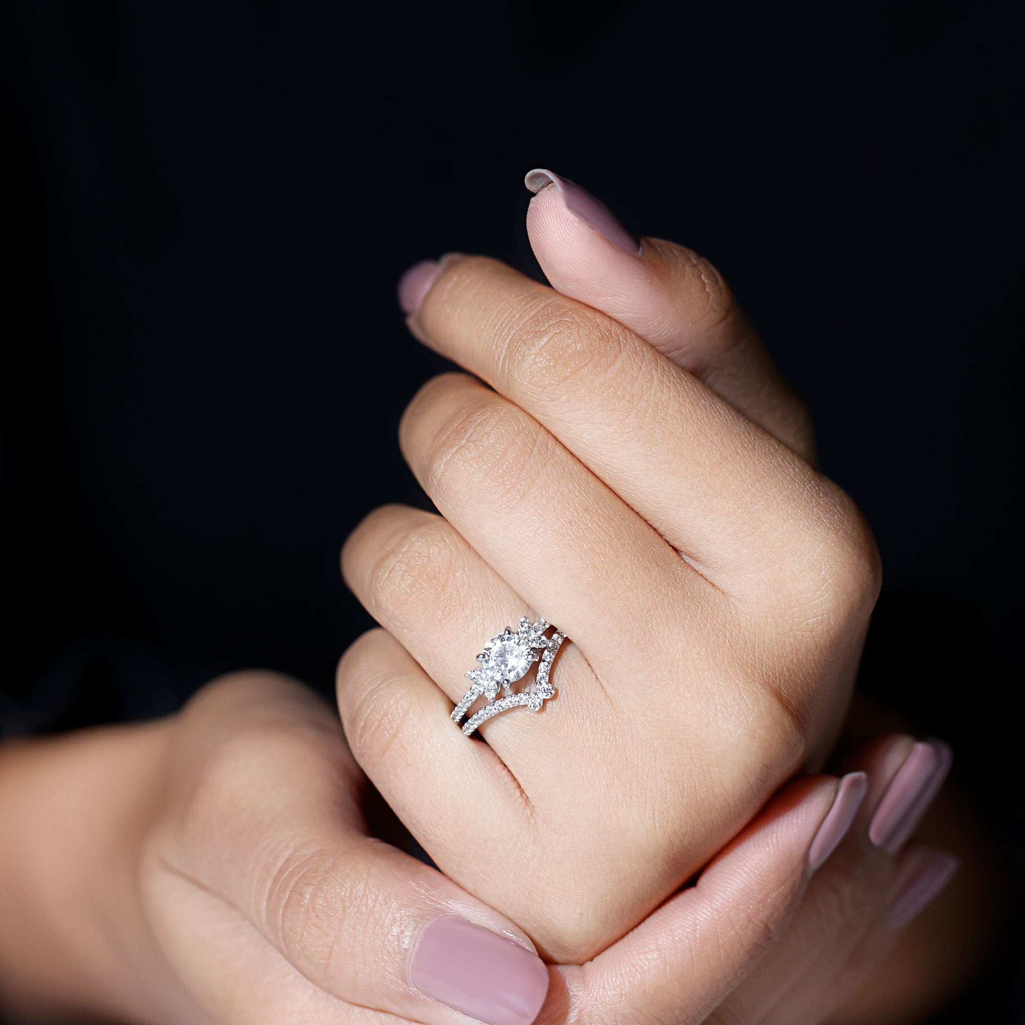 Certified 6 MM Cushion Lab Grown Diamond Engagement Ring with Wedding Band Lab - ( EF-VS ) - Rosec Jewels