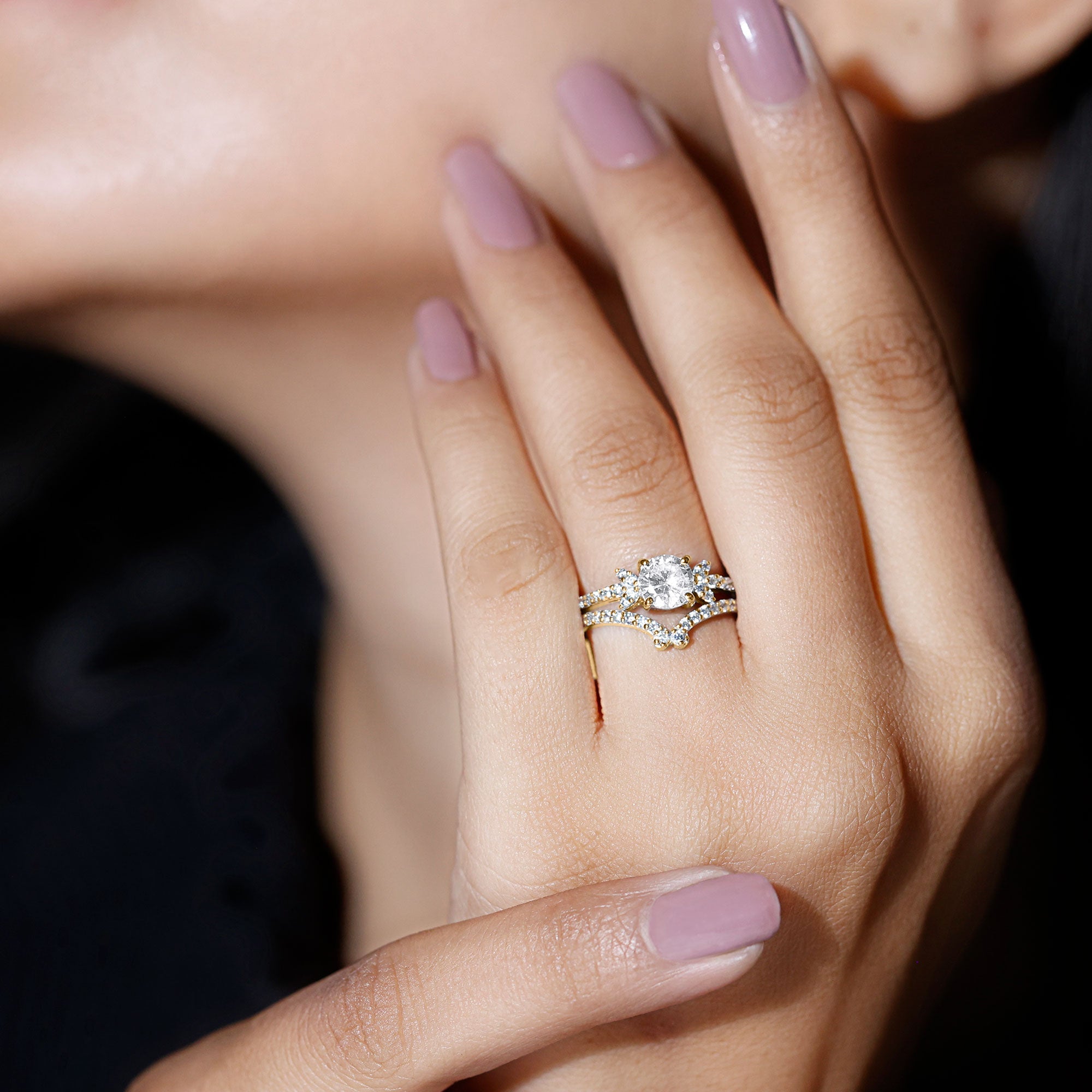 Certified 6 MM Cushion Lab Grown Diamond Engagement Ring with Wedding Band Lab - ( EF-VS ) - Rosec Jewels