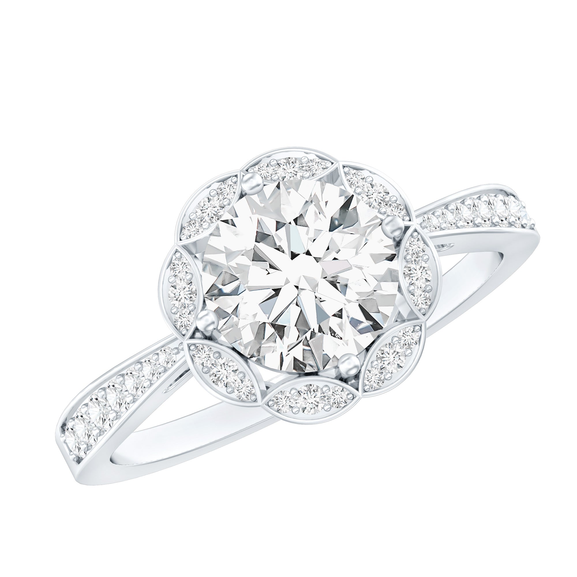 Rosec Jewels-Certified 7 MM Lab Grown Diamond Halo Engagement Ring