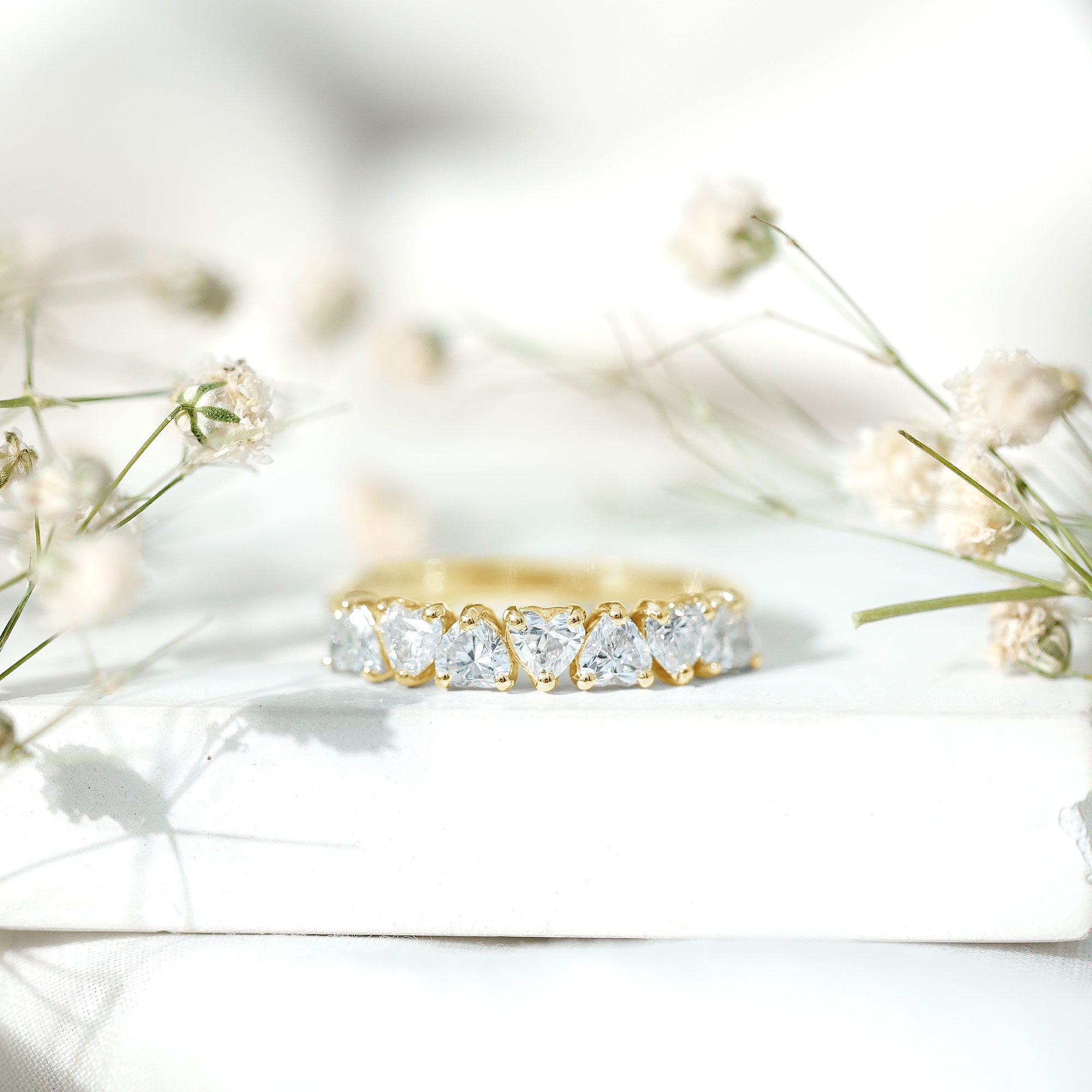 Certified Lab Heart Shaped Diamond Half Eternity Ring Lab - ( EF-VS ) - Rosec Jewels