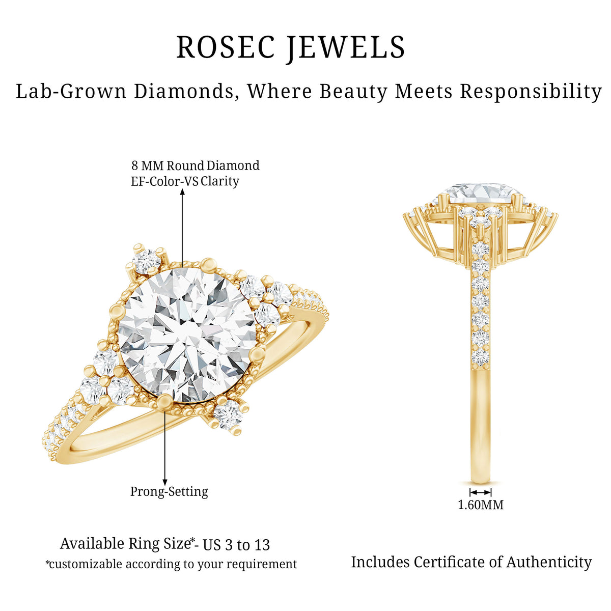 2 Carat Lab Grown Diamond Vintage Inspired Engagement Ring with IGI Certificate Lab - ( E-VS1 ) - Rosec Jewels