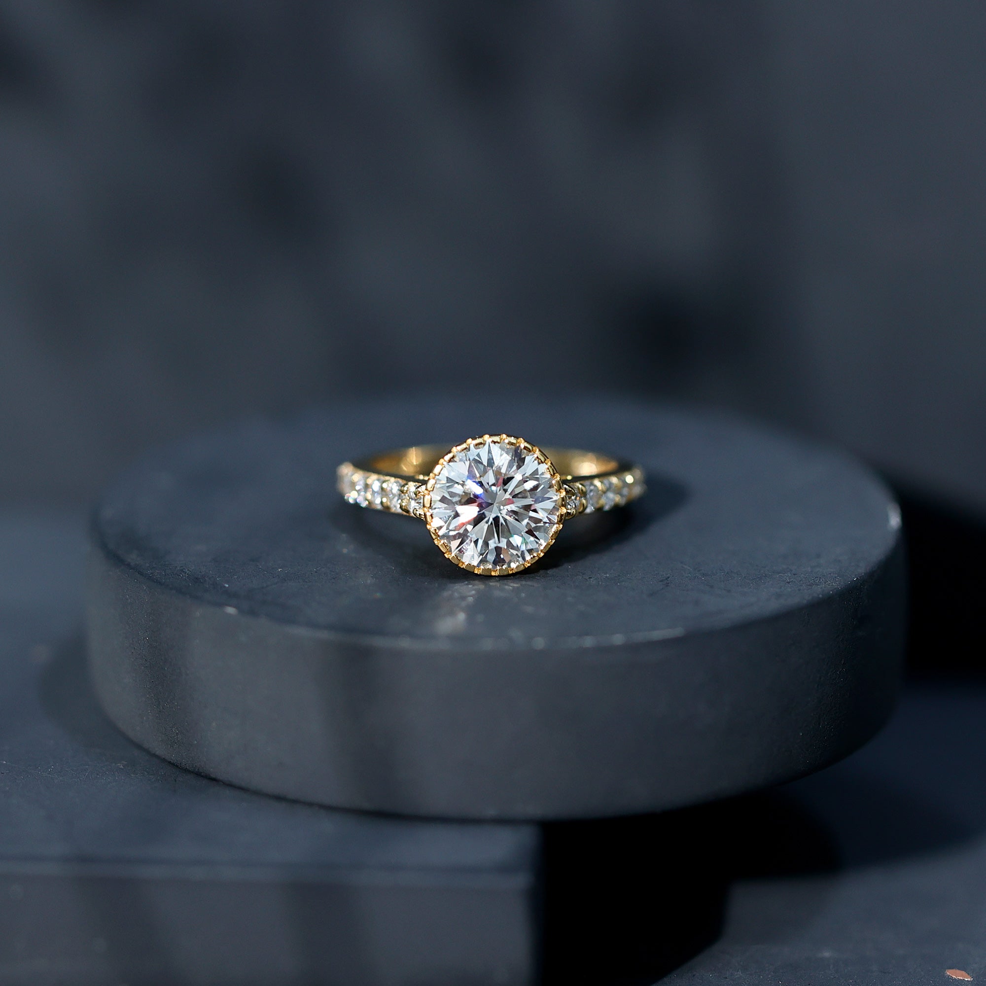 Certified Bezel Set Lab Grown Diamond Engagement Ring With Side Stones Lab - ( EF-VS ) - Rosec Jewels