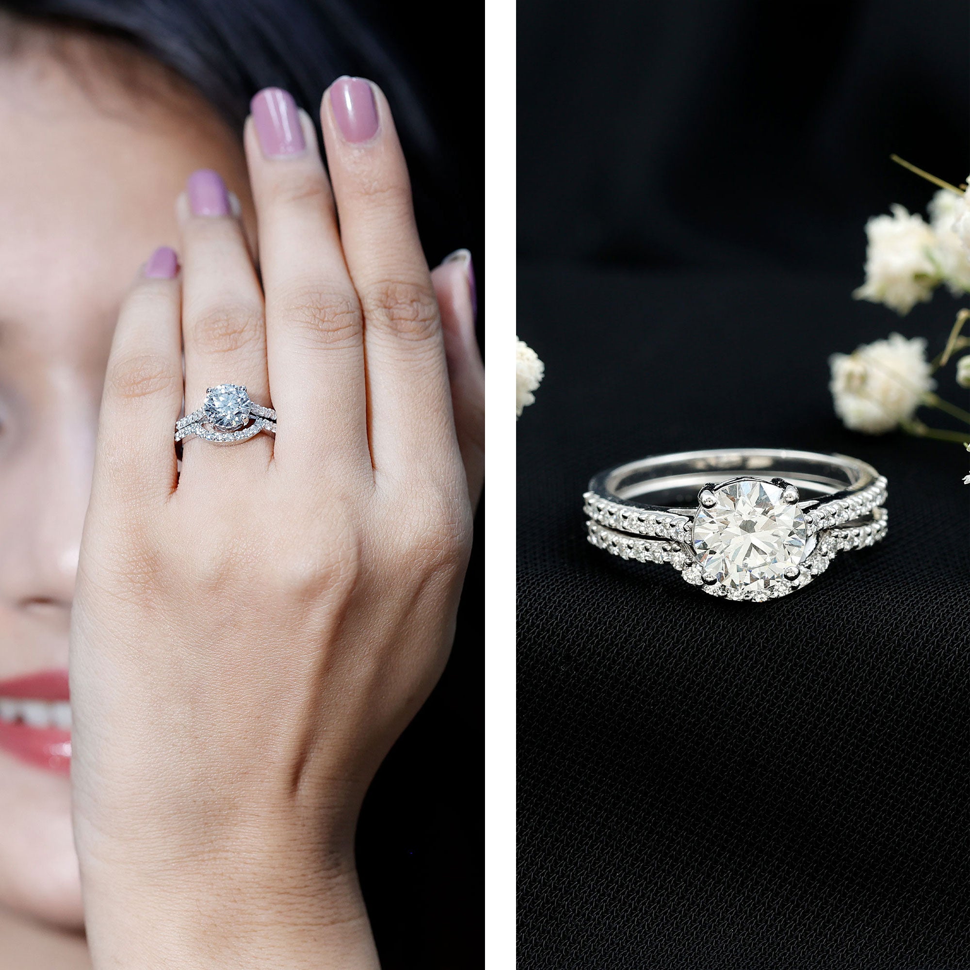 Rosec Jewels-Lab Grown Diamond 8 MM Round Engagement Ring With Ring Guard