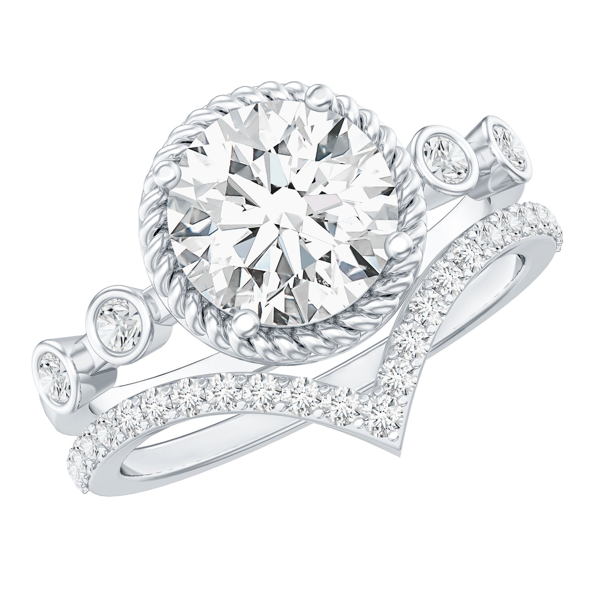 2 Carat IGI Certified Lab Grown Diamond Solitaire Bridal Ring Set With Enhancer Lab - ( E-VS1 ) - Rosec Jewels