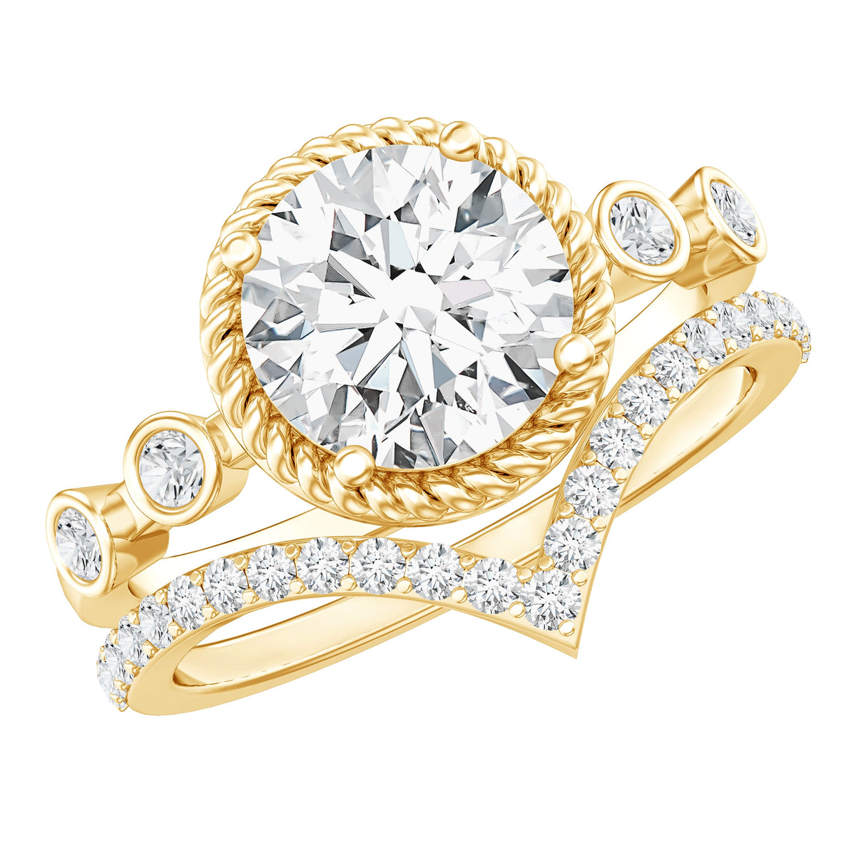 2 Carat IGI Certified Lab Grown Diamond Solitaire Bridal Ring Set With Enhancer Lab - ( E-VS1 ) - Rosec Jewels