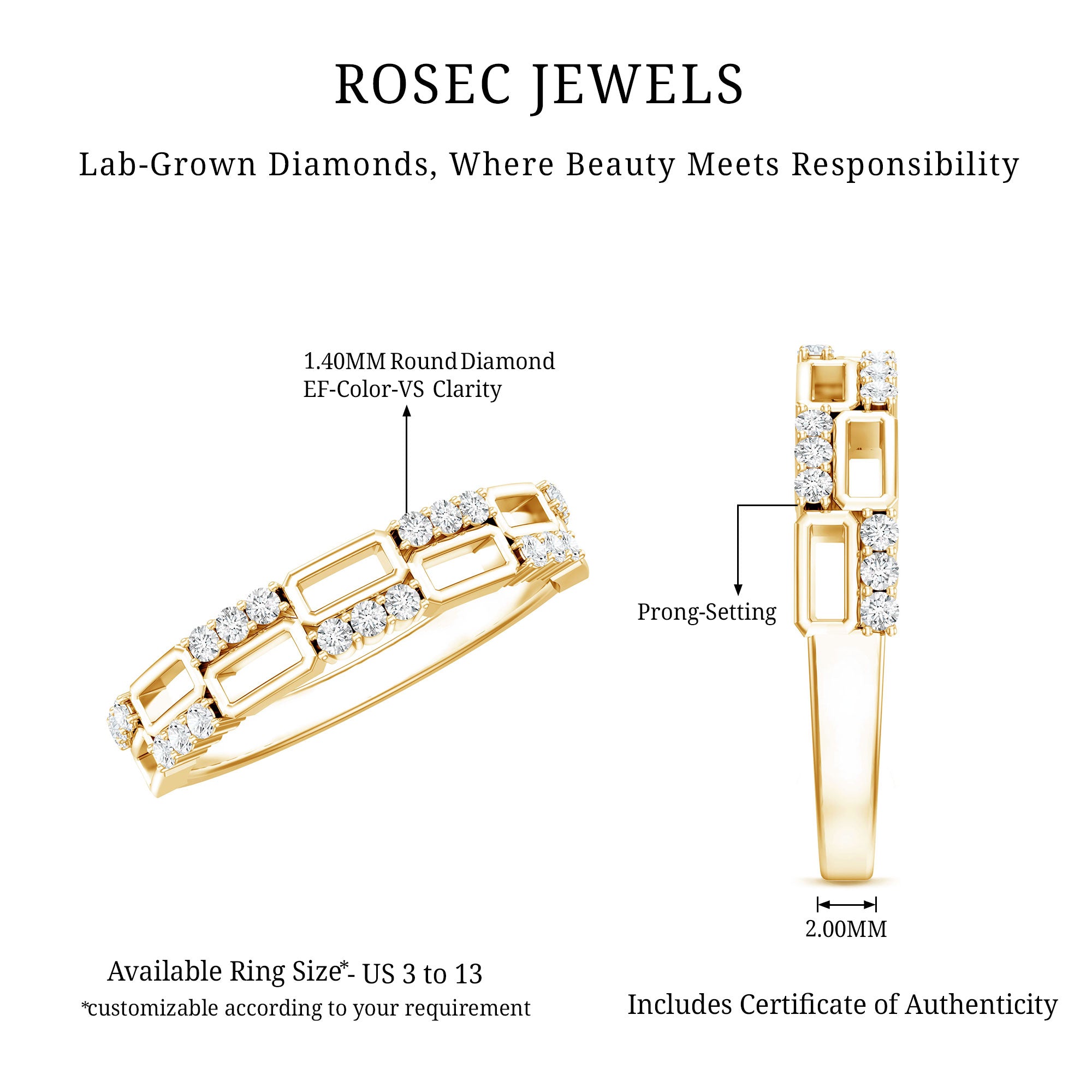 Certified Lab Grown Diamond Wedding Anniversary Ring For Women Lab - ( EF-VS ) - Rosec Jewels