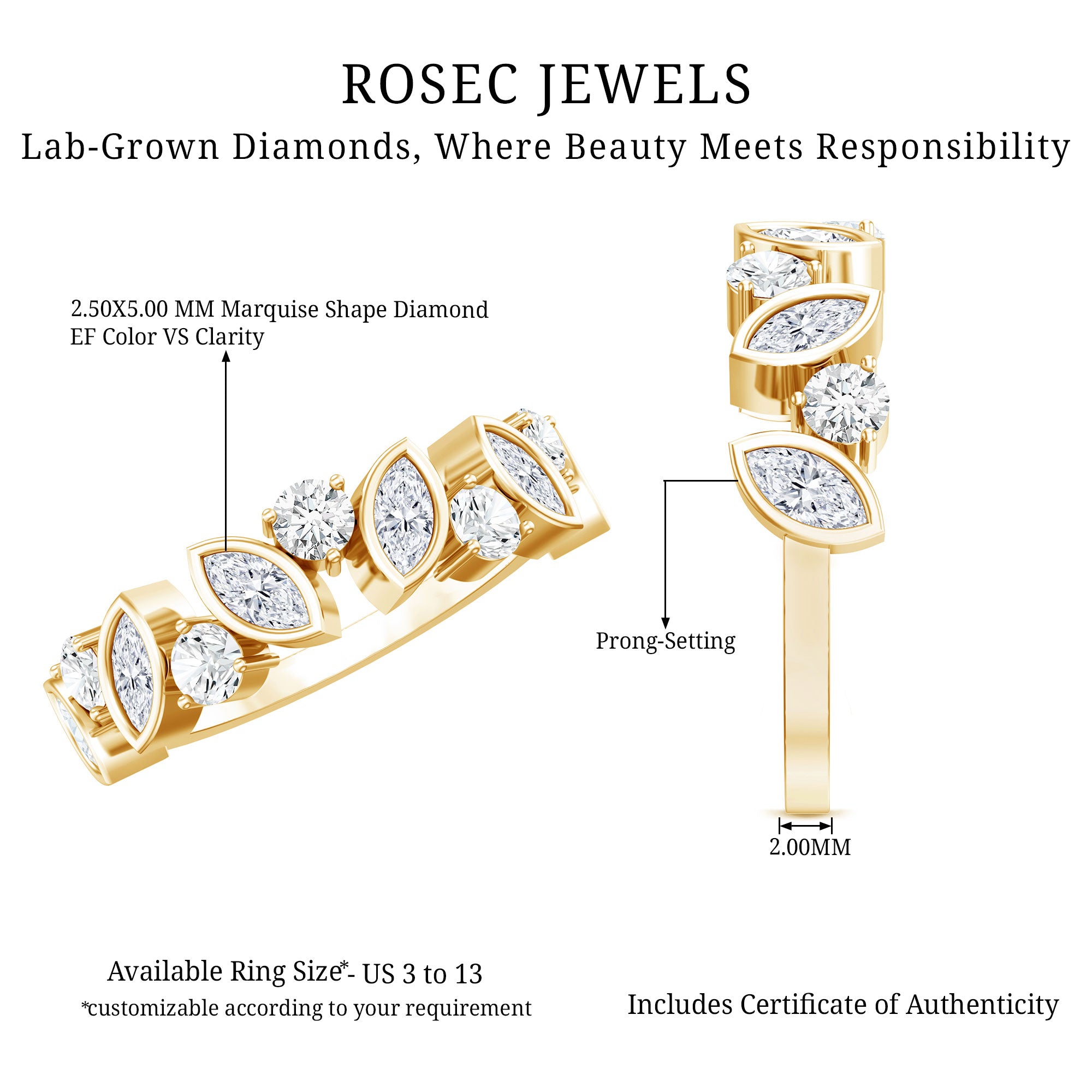 Certified Lab Grown Diamond Half Eternity Anniversary Ring For Women Lab - ( EF-VS ) - Rosec Jewels