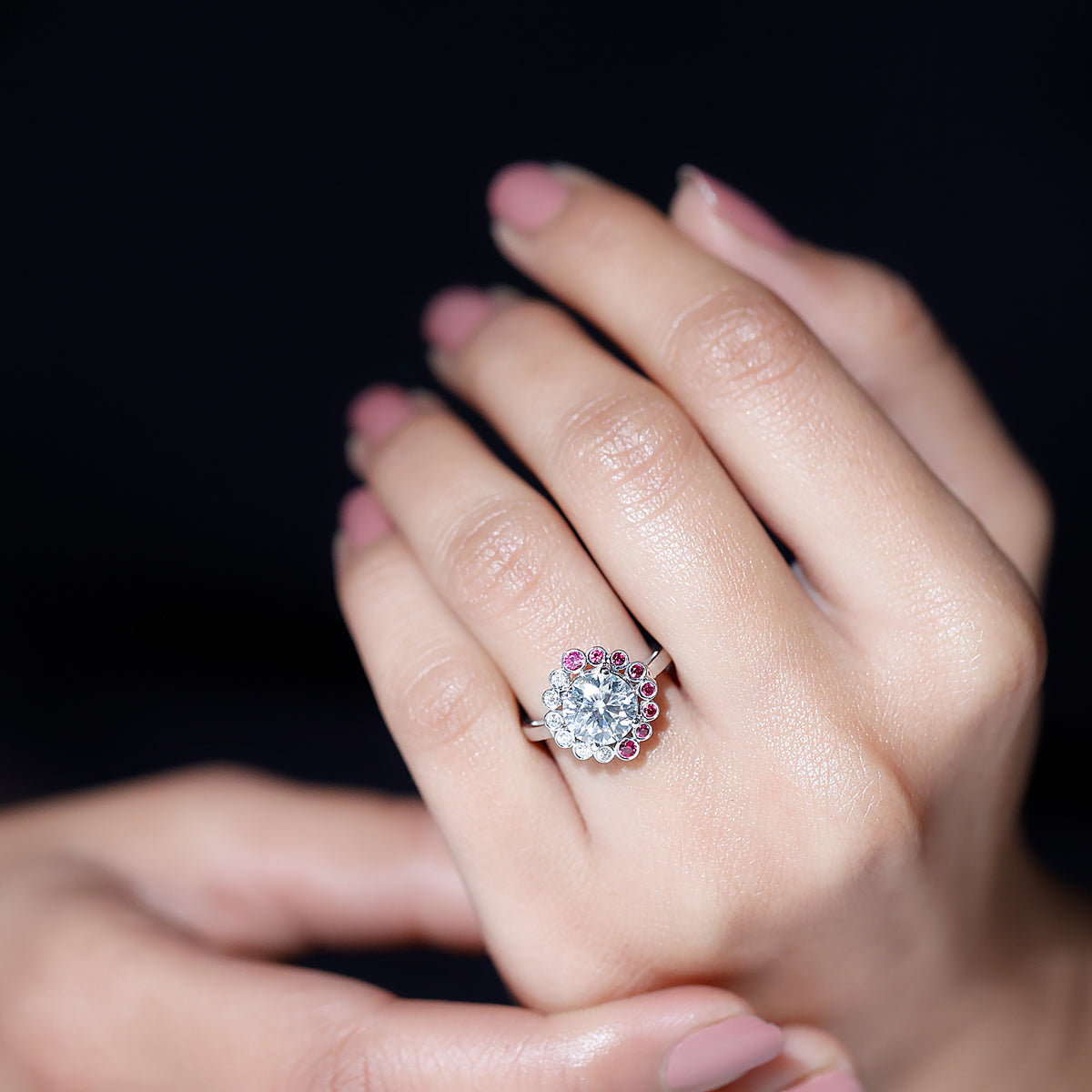 IGI Certified Lab 2 Carat Diamond Ruby Halo Engagement Ring For Women Lab - ( E-VS1 ) - Rosec Jewels