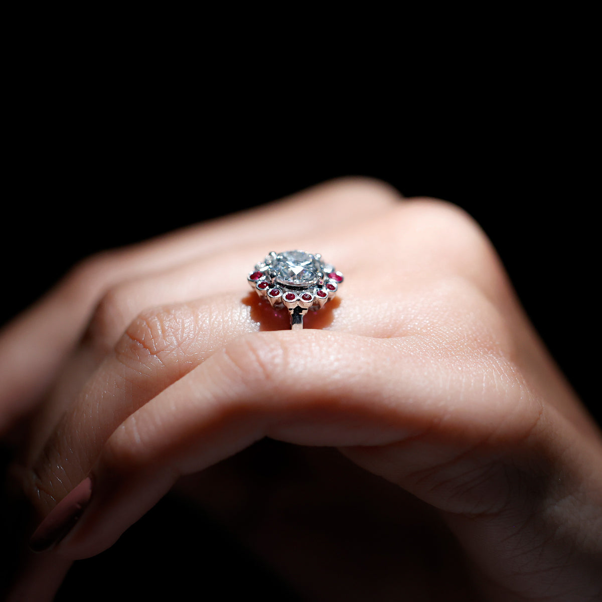 IGI Certified Lab 2 Carat Diamond Ruby Halo Engagement Ring For Women Lab - ( E-VS1 ) - Rosec Jewels