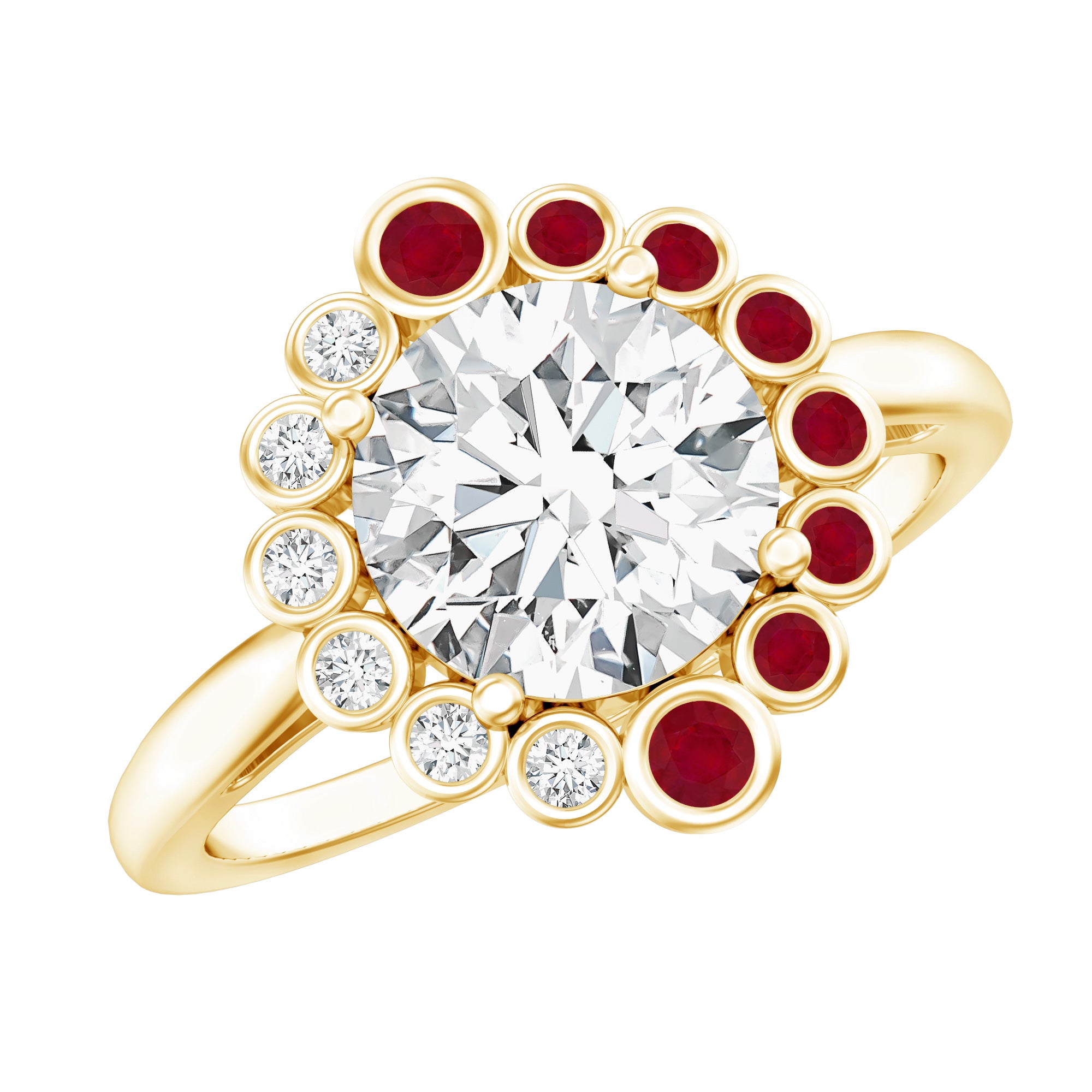 Certified Lab 8 mm Diamond Ruby Halo Engagement Ring For Women Lab - ( EF-VS ) - Rosec Jewels