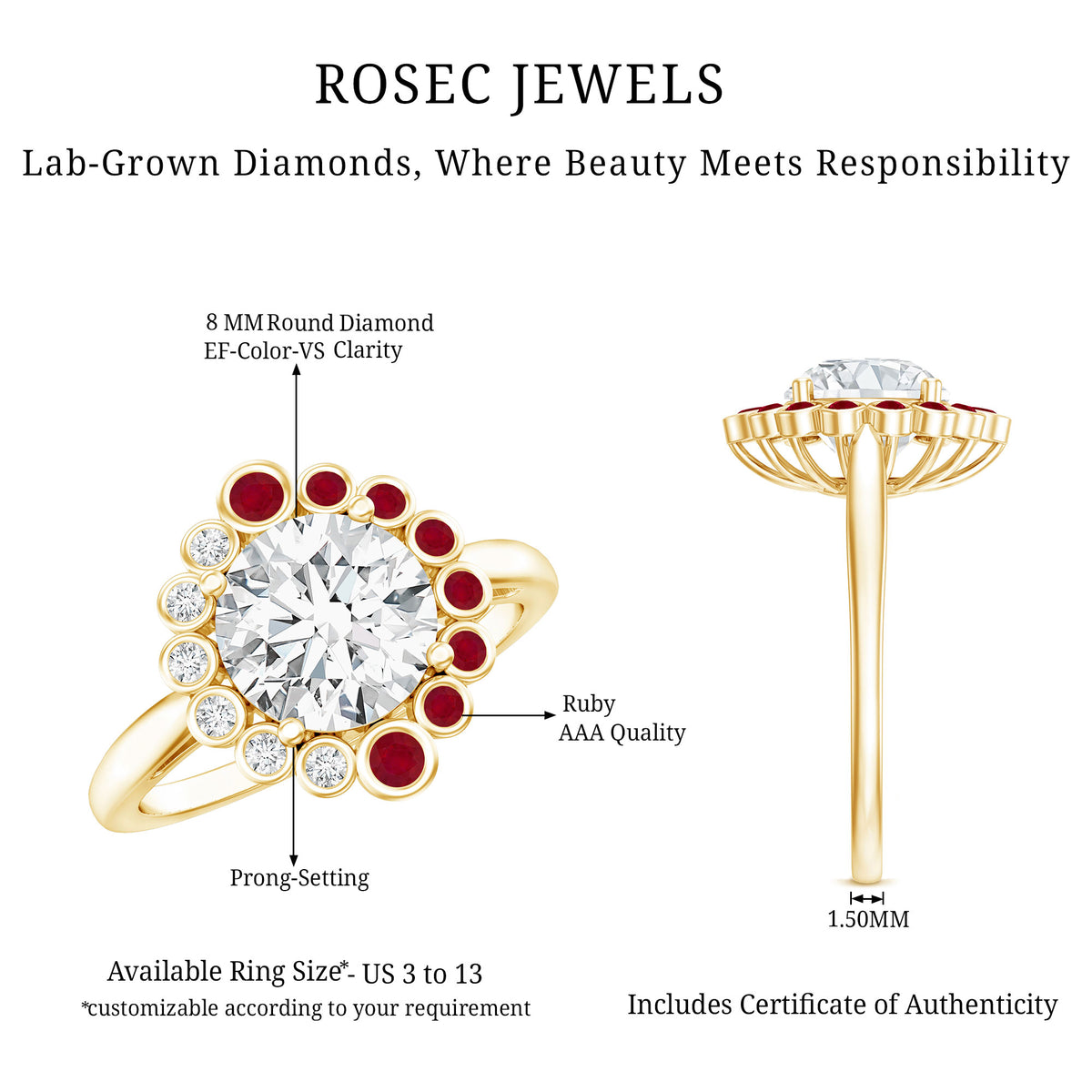 IGI Certified Lab 2 Carat Diamond Ruby Halo Engagement Ring For Women Lab - ( E-VS1 ) - Rosec Jewels